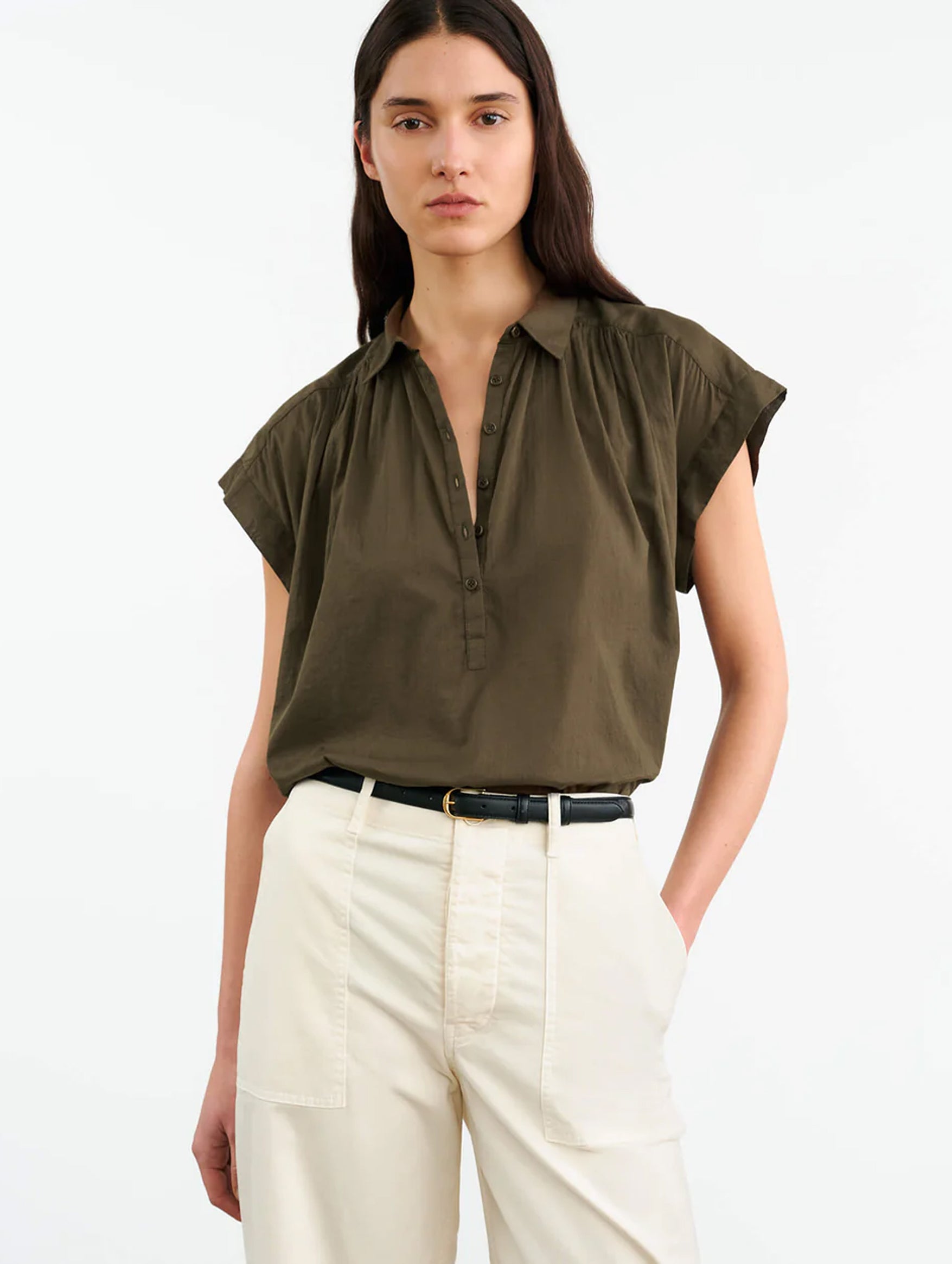 Normandy Cotton Blouse in Olive