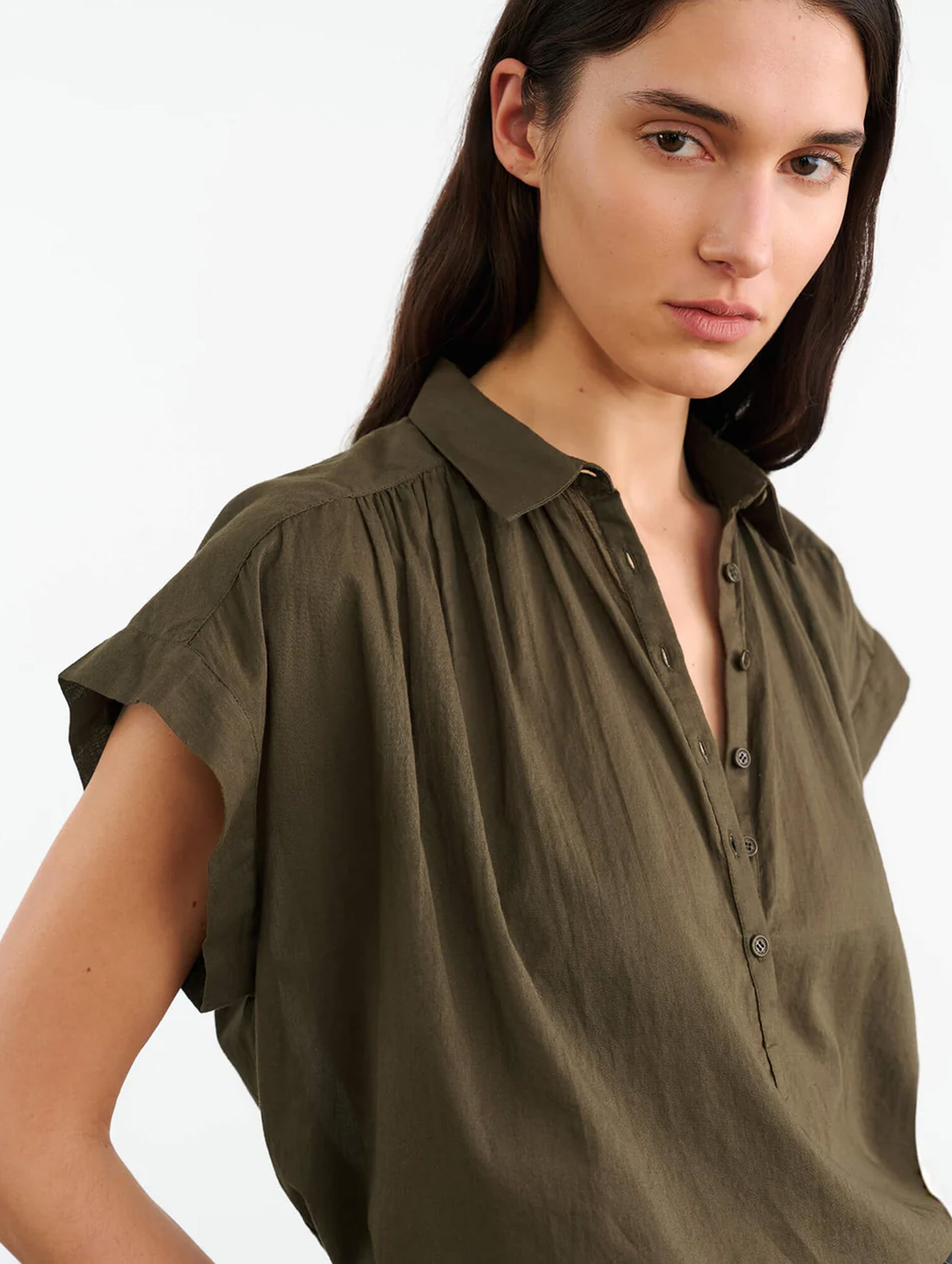 Normandy Cotton Blouse in Olive