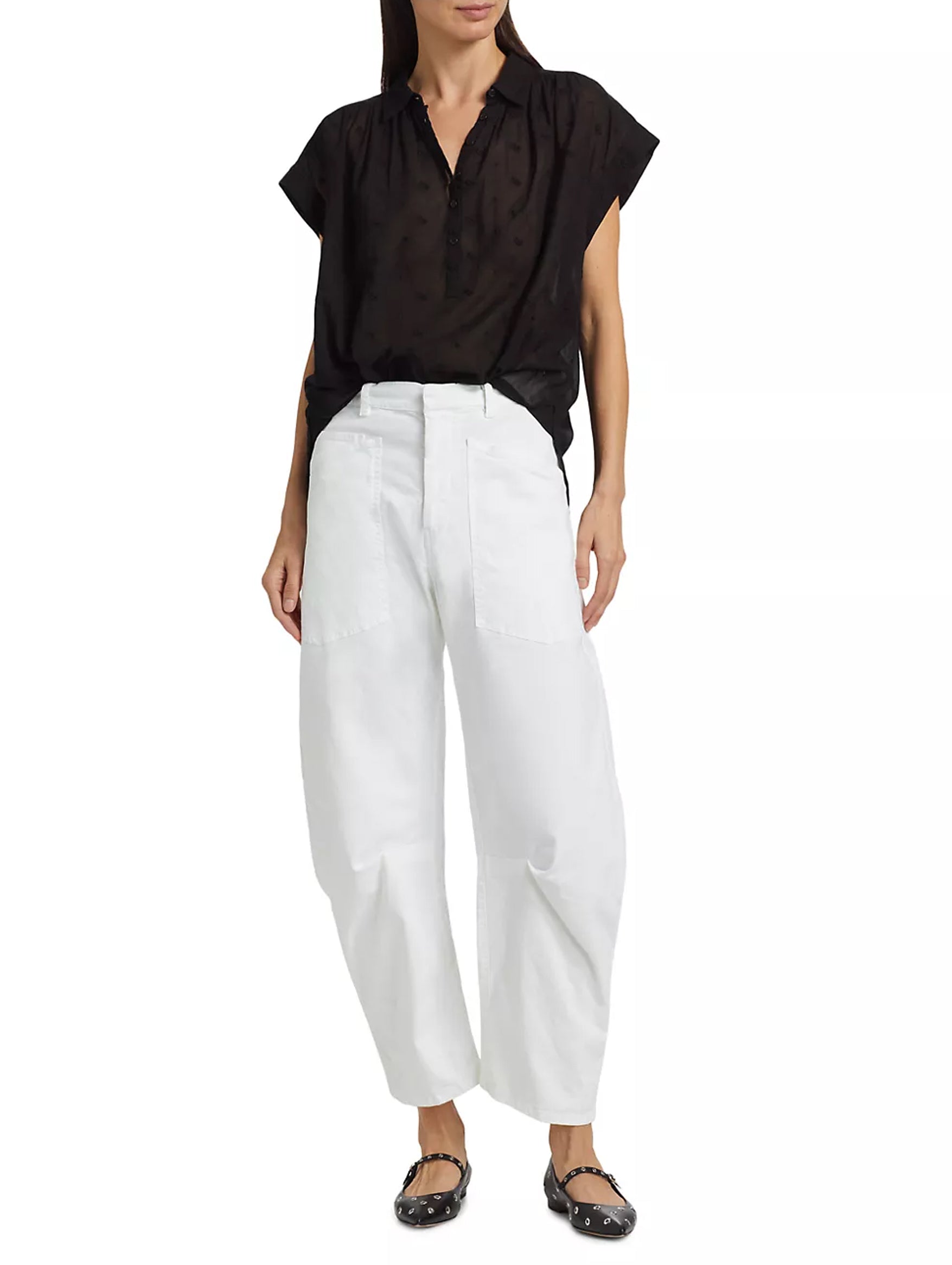 Normandy Embroidered Cotton Blouse in Black