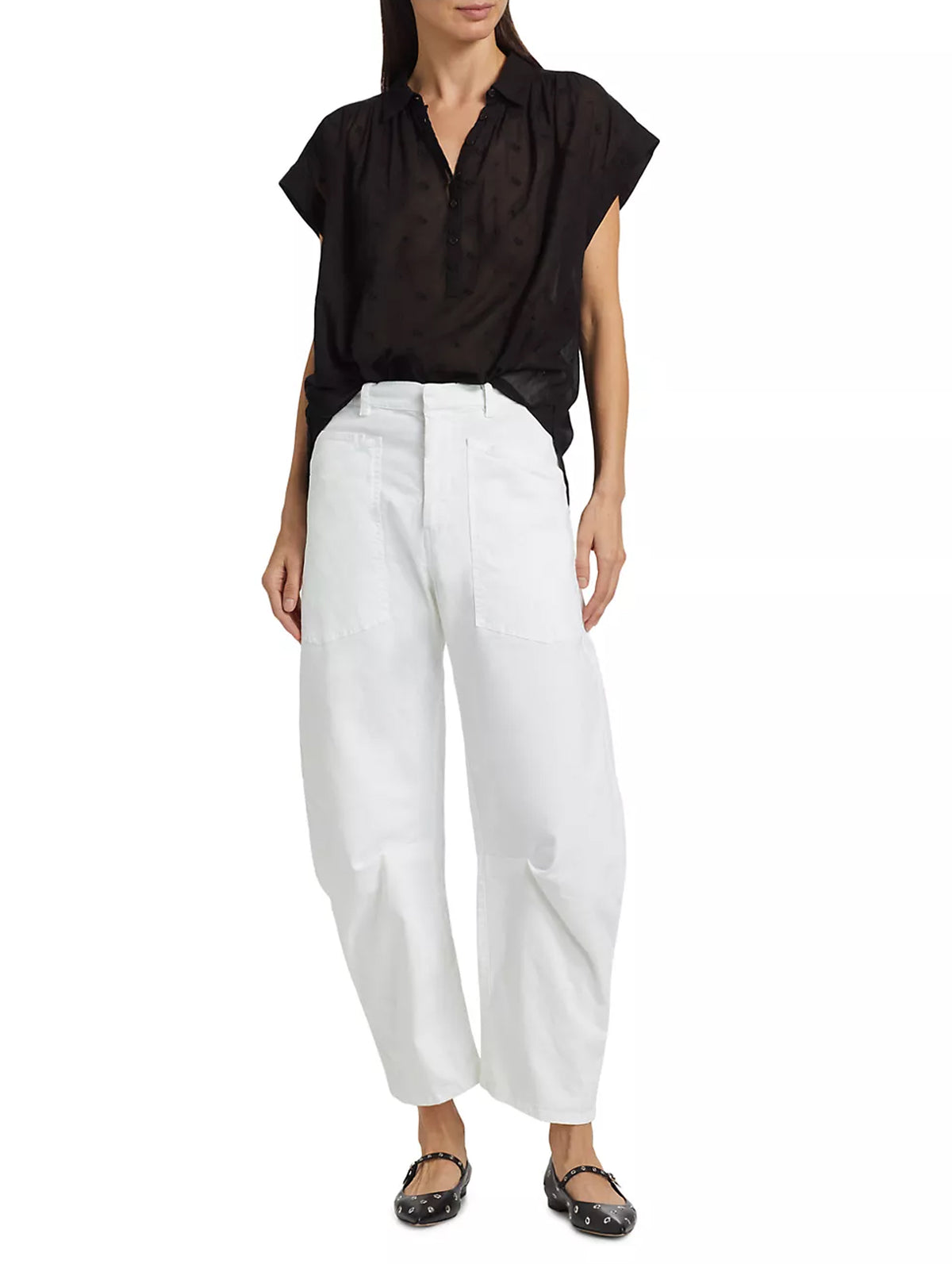 Normandy Embroidered Cotton Blouse in Black