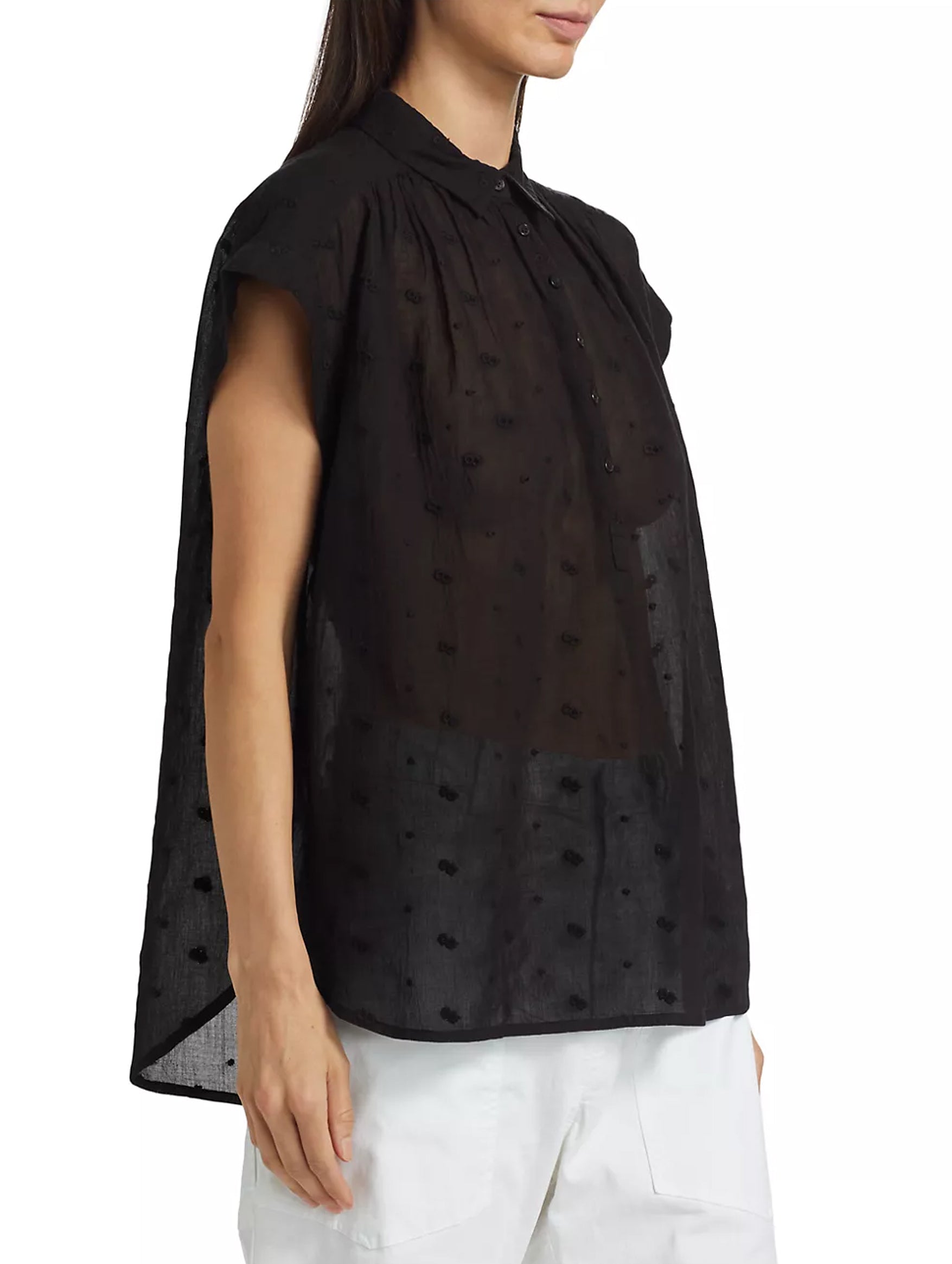 Normandy Embroidered Cotton Blouse in Black