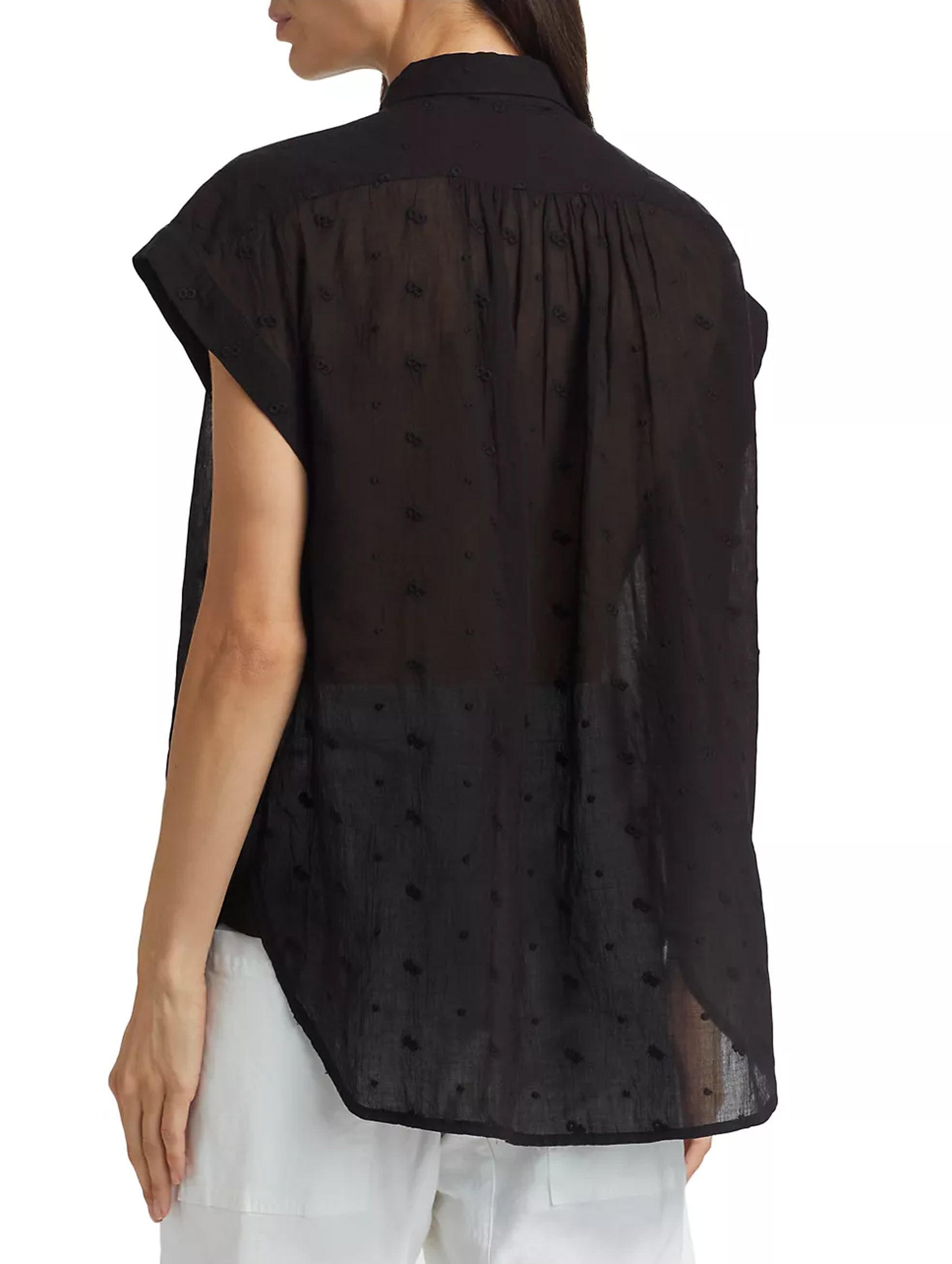Normandy Embroidered Cotton Blouse in Black