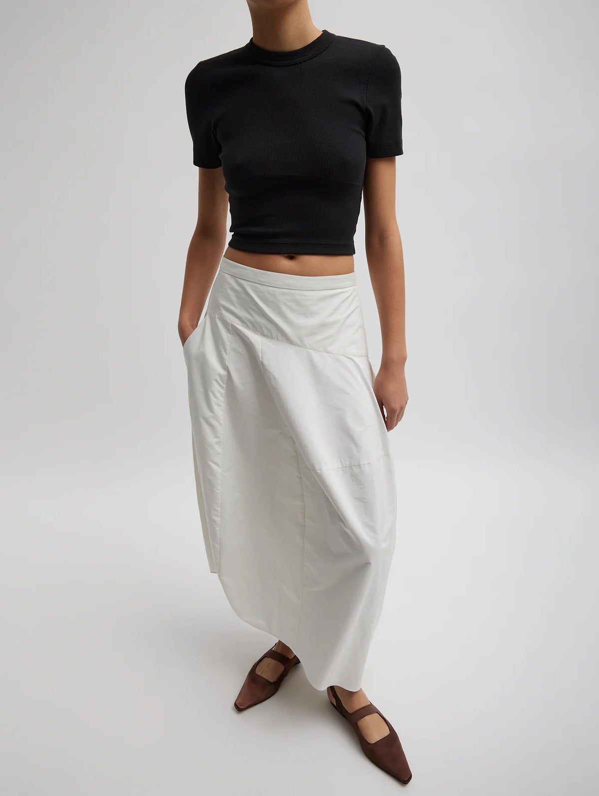 Nylon Asymmetrical Balloon Skirt in White
