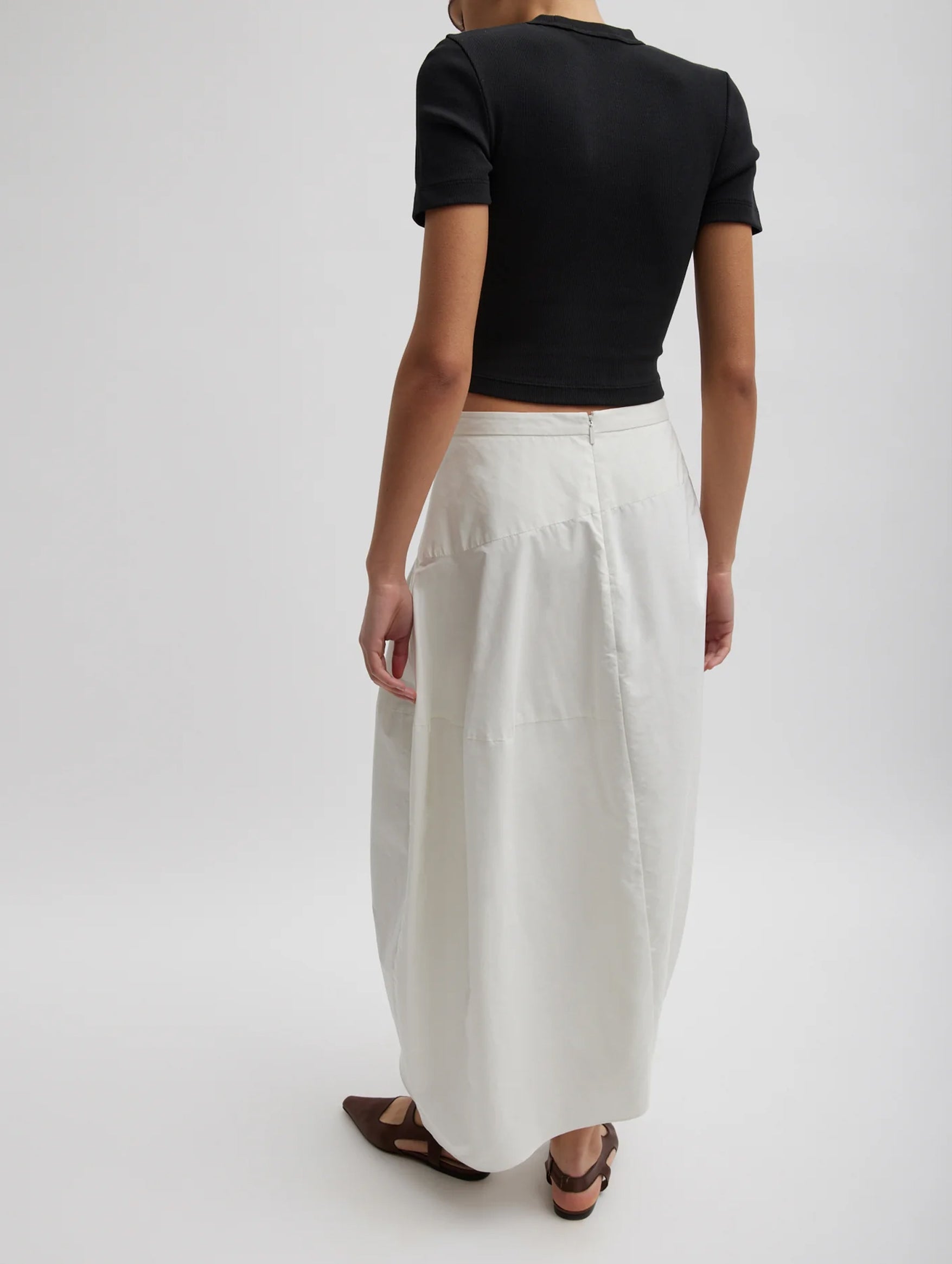 Nylon Asymmetrical Balloon Skirt in White
