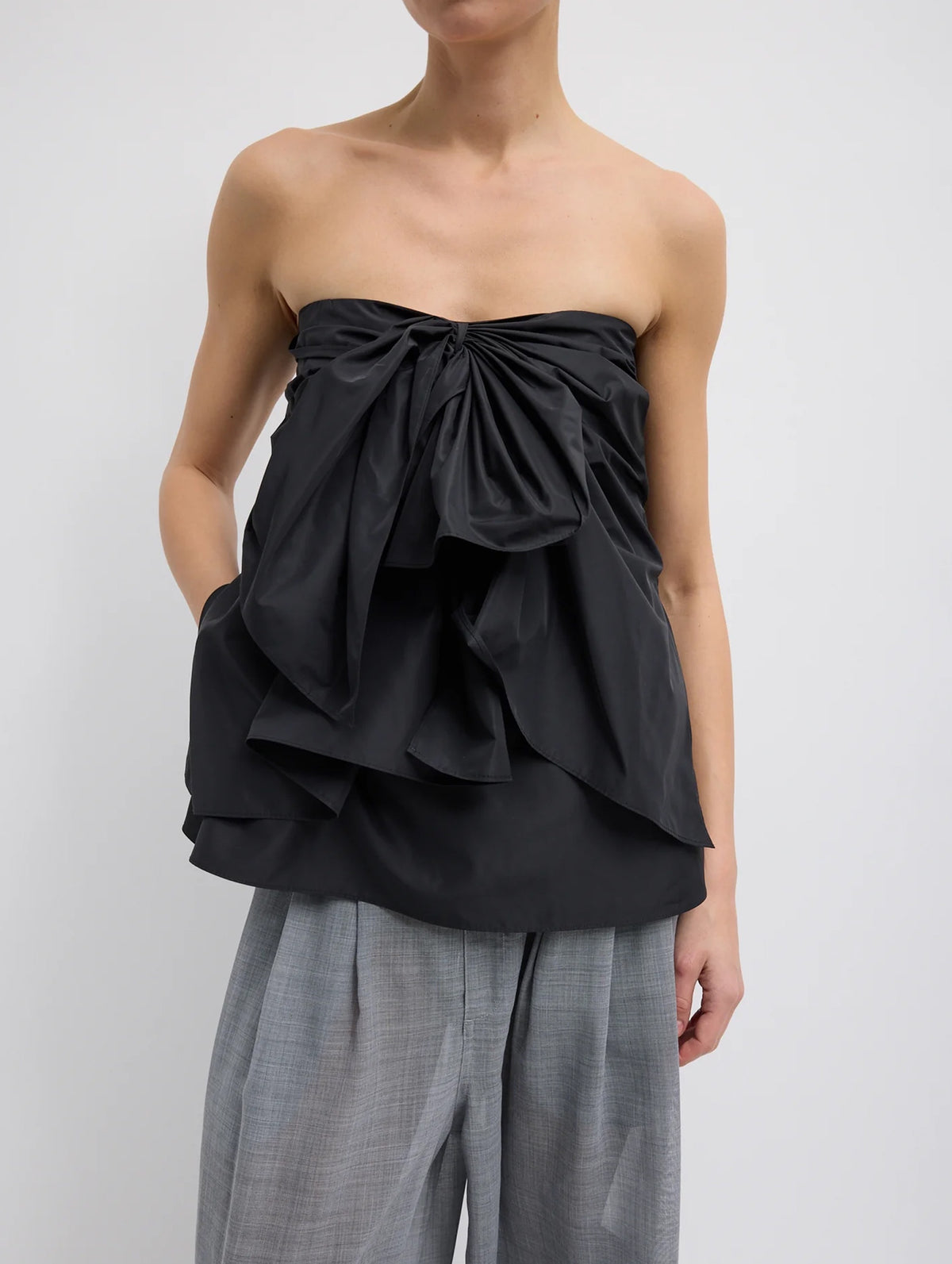 Italian Sporty Nylon Strapless Top in Black