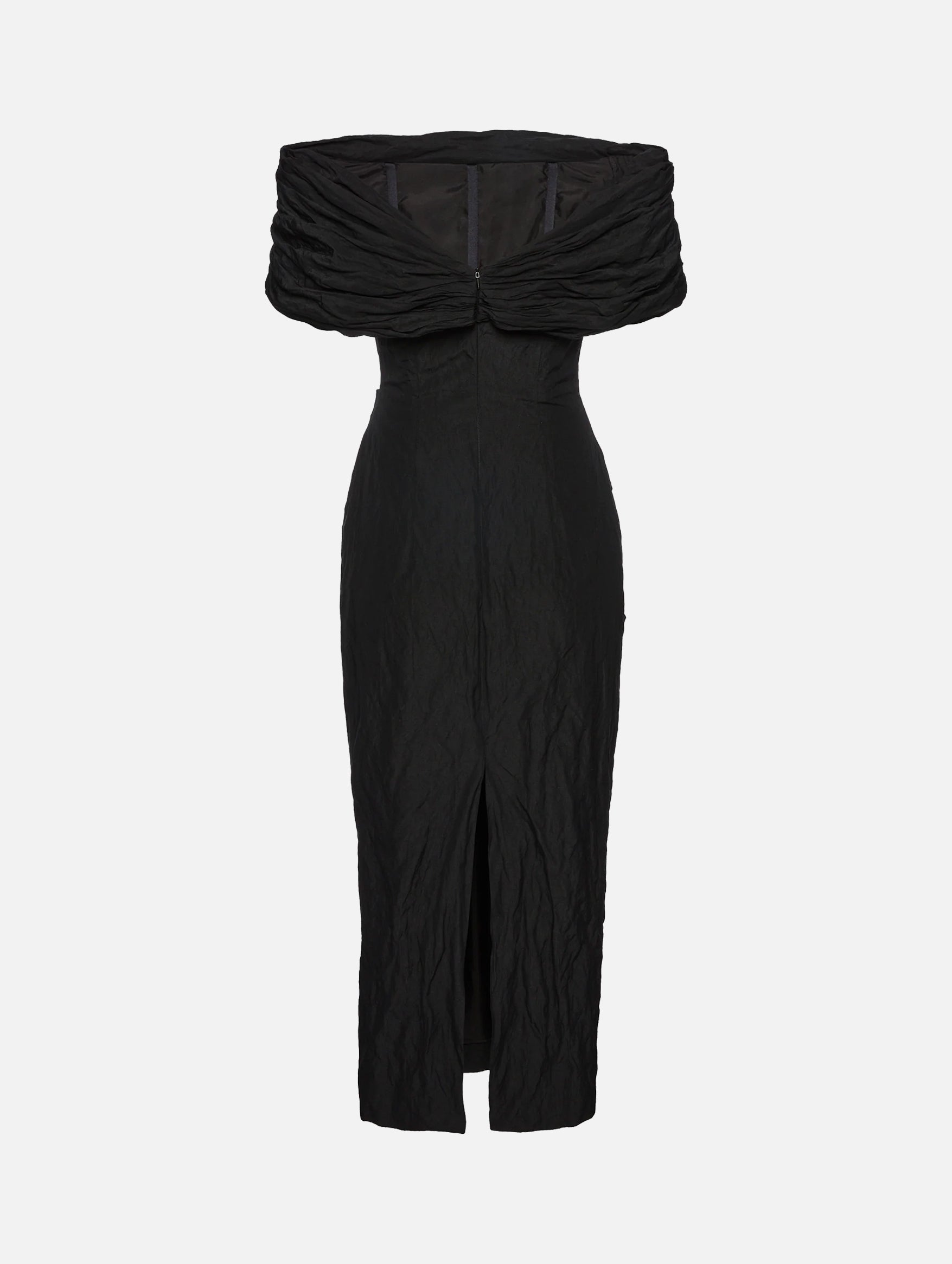 Off-Shoulder Draped Midi Dress In Black