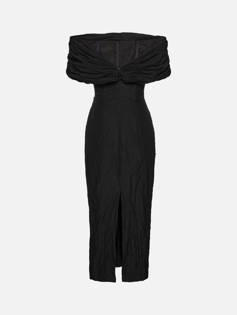 Off-Shoulder Draped Midi Dress In Black