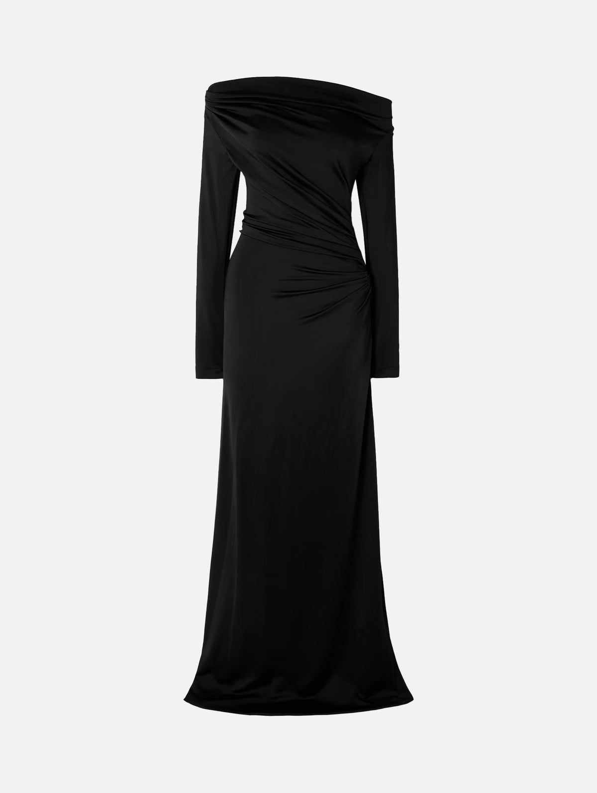Off Shoulder Draped Gown in Black