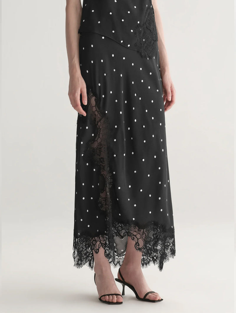 Olivia Polka Dot Lace Skirt in Black and Cream