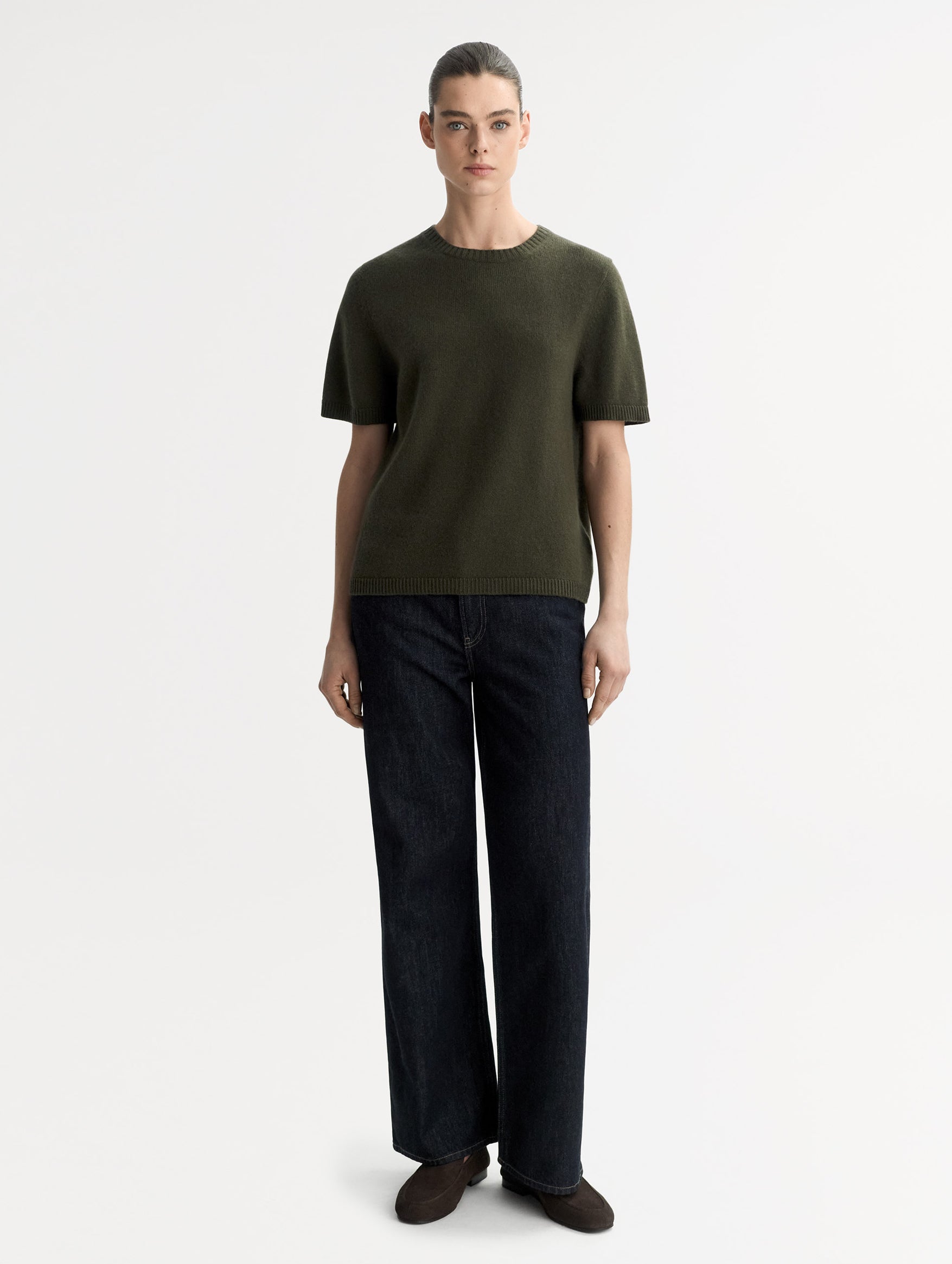 Oversized Cashmere T-Shirt in Olive
