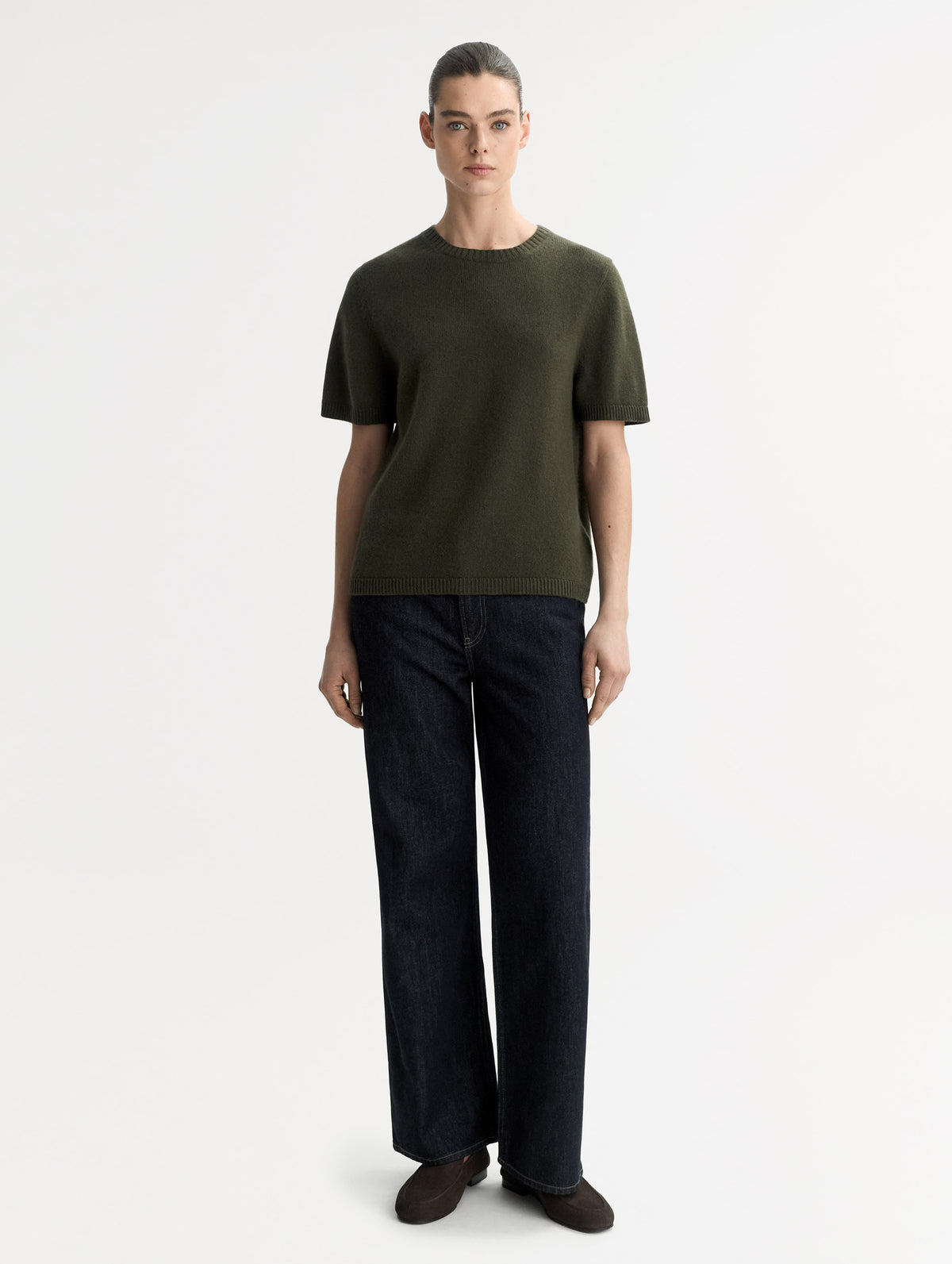 Oversized Cashmere T-Shirt in Olive