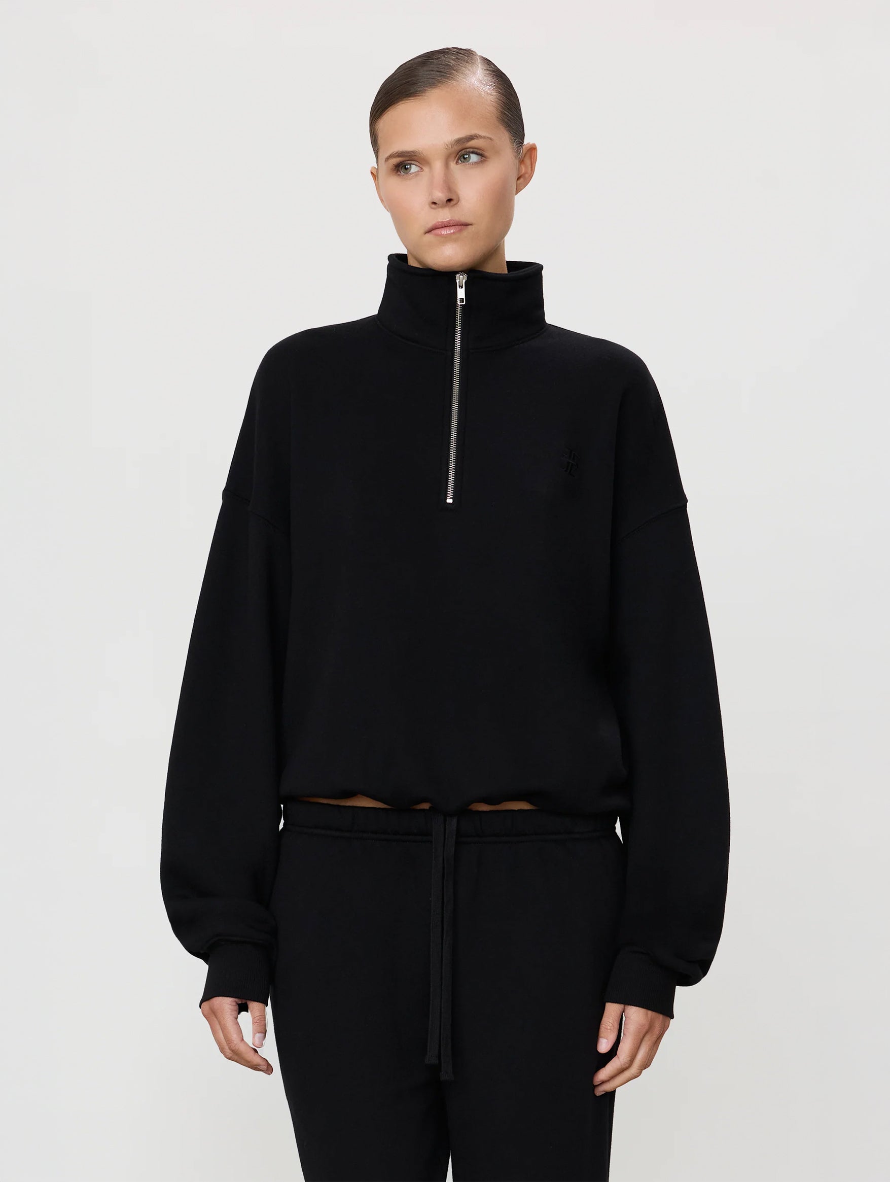 Oversized Half-Zip Sweatshirt in Black