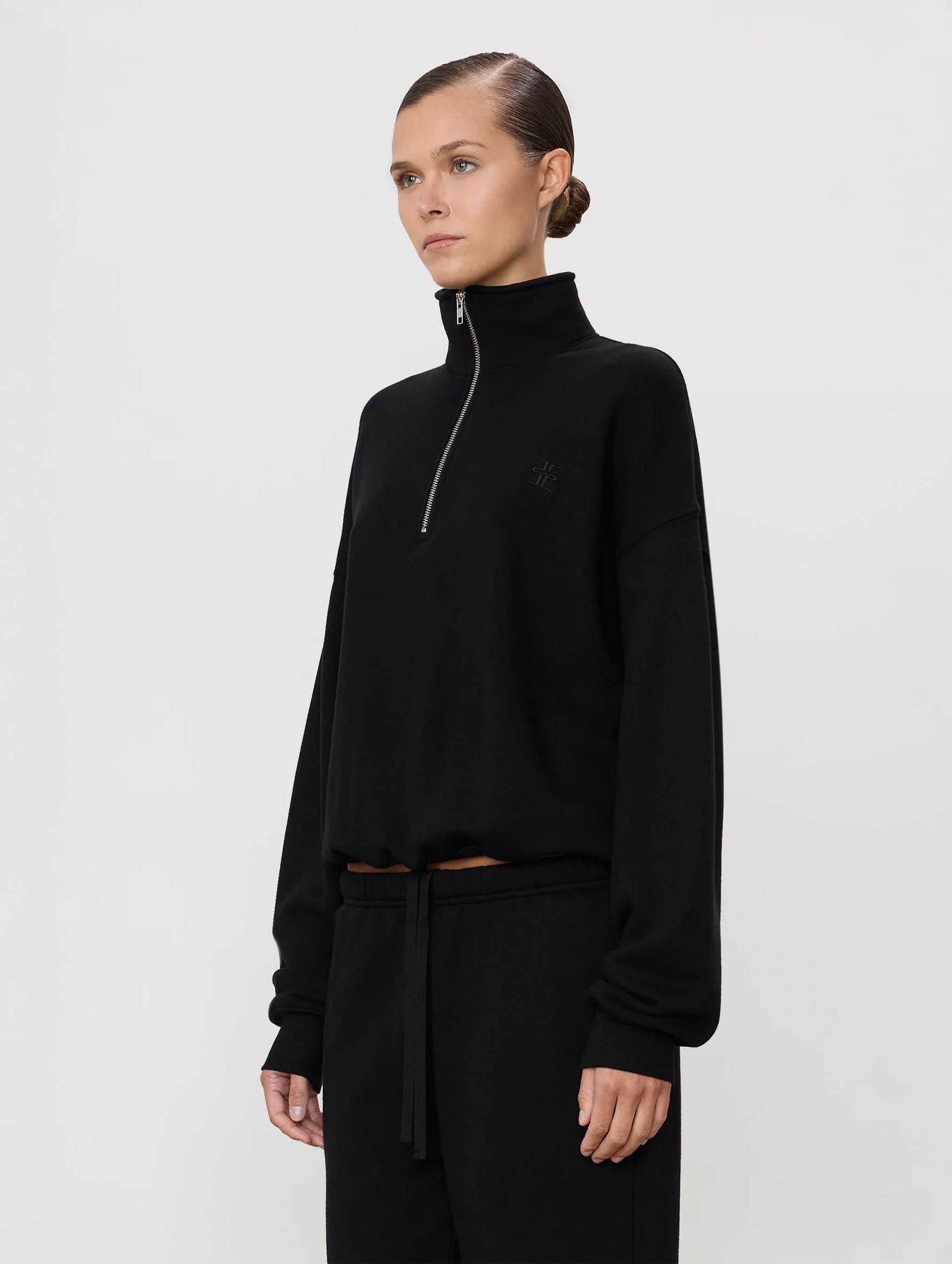 Oversized Half-Zip Sweatshirt in Black