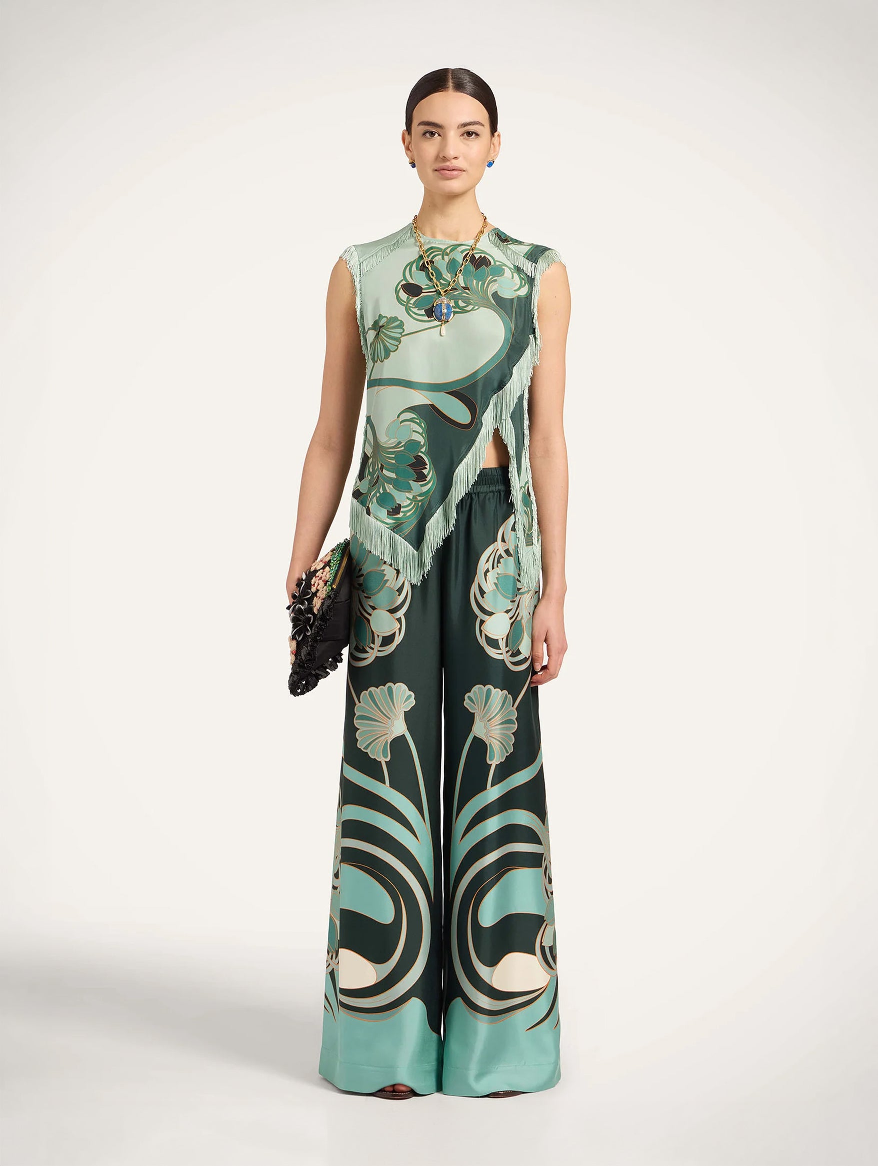 Palazzo Pants in Blooming Tulip Placée Dark Green
