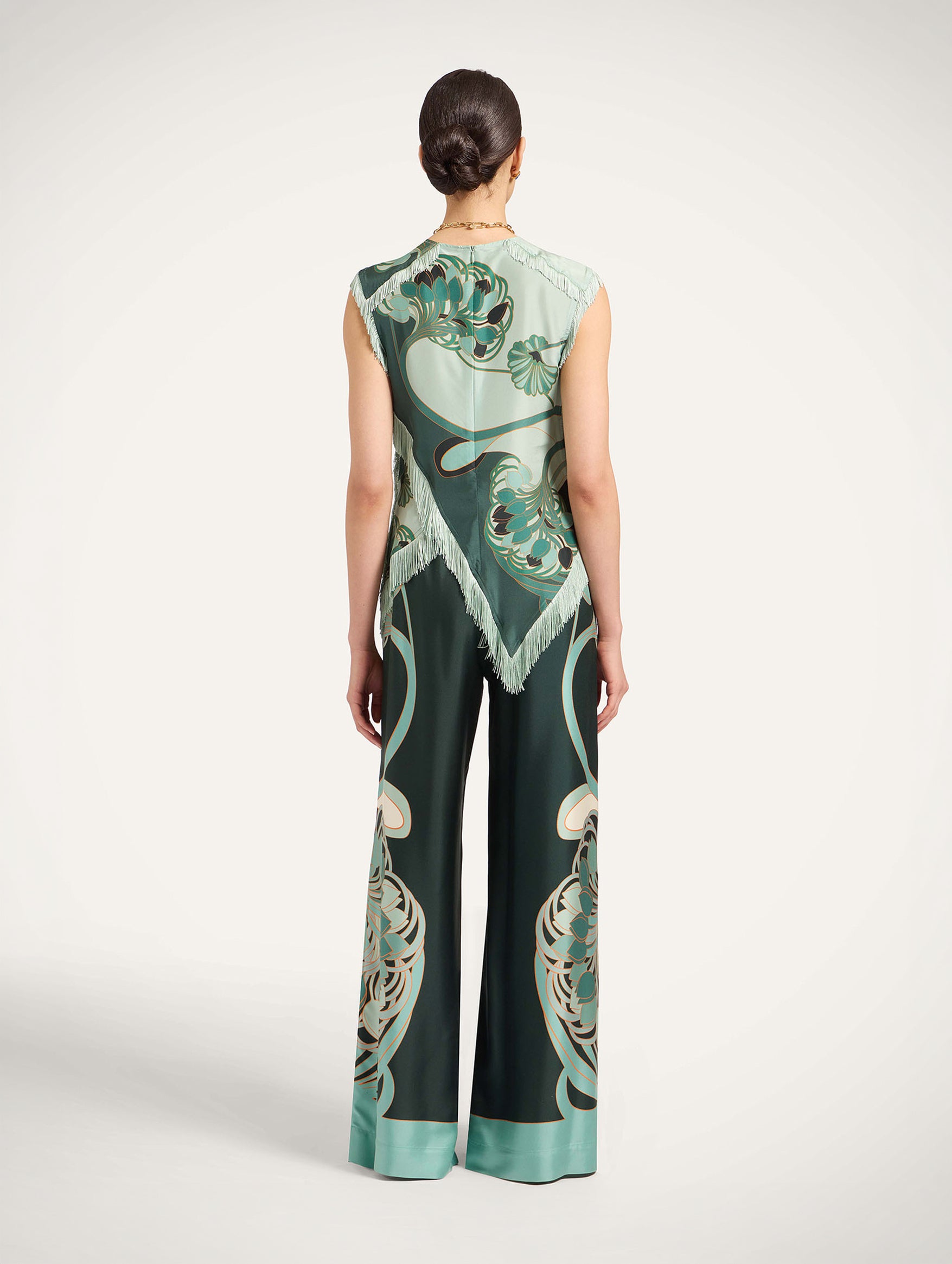 Palazzo Pants in Blooming Tulip Placée Dark Green