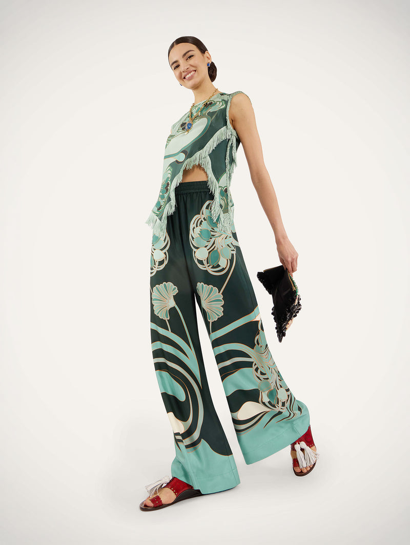 Palazzo Pants in Blooming Tulip Placée Dark Green