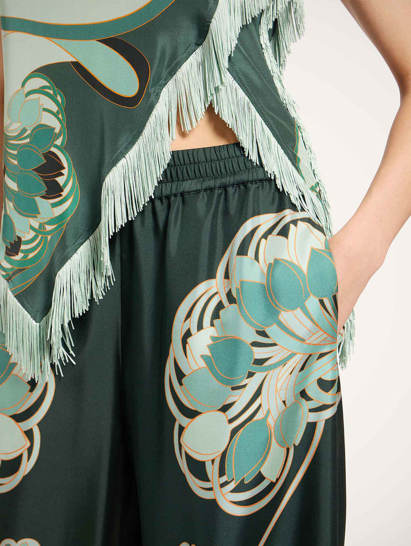 Palazzo Pants in Blooming Tulip Placée Dark Green