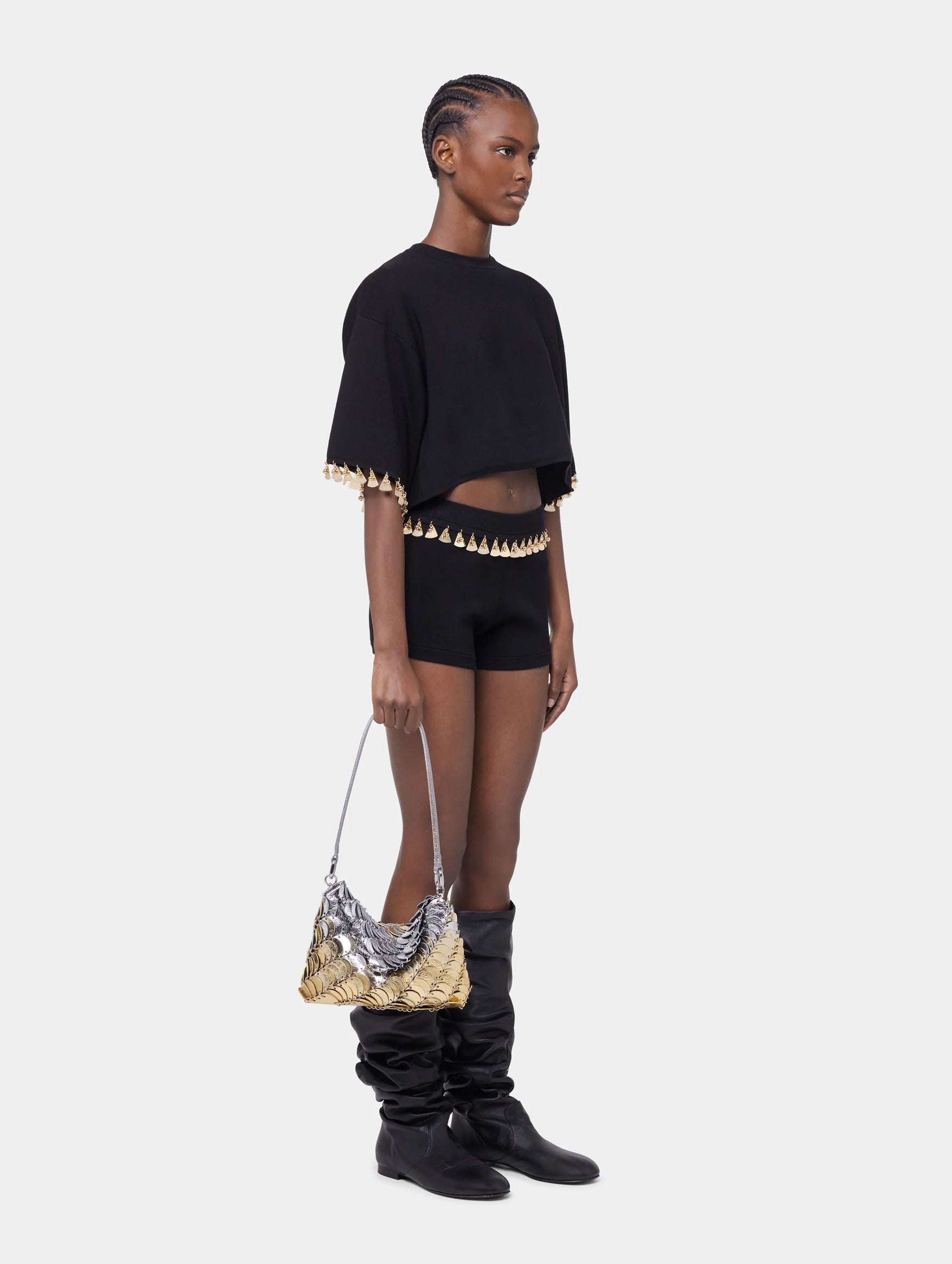 Paco Leather Bag in Silver and Gold