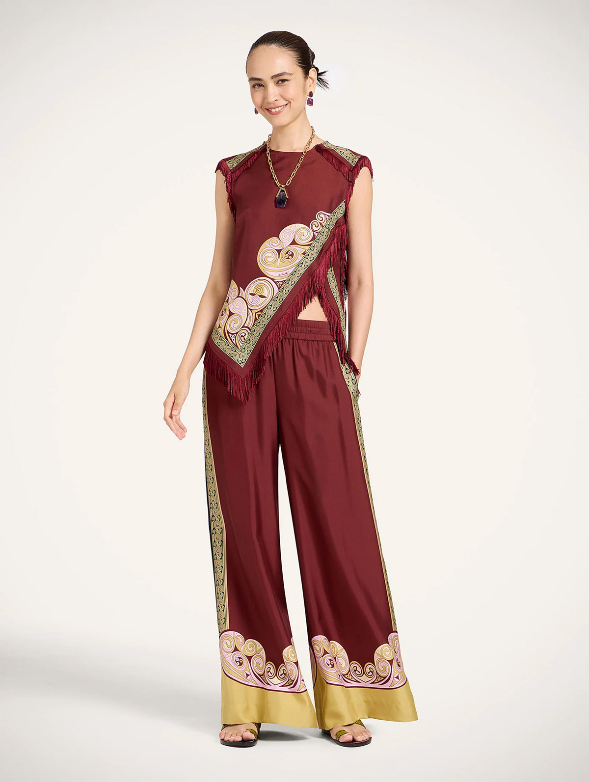 Palazzo Pants in Kells Swirl Placée Burgundy