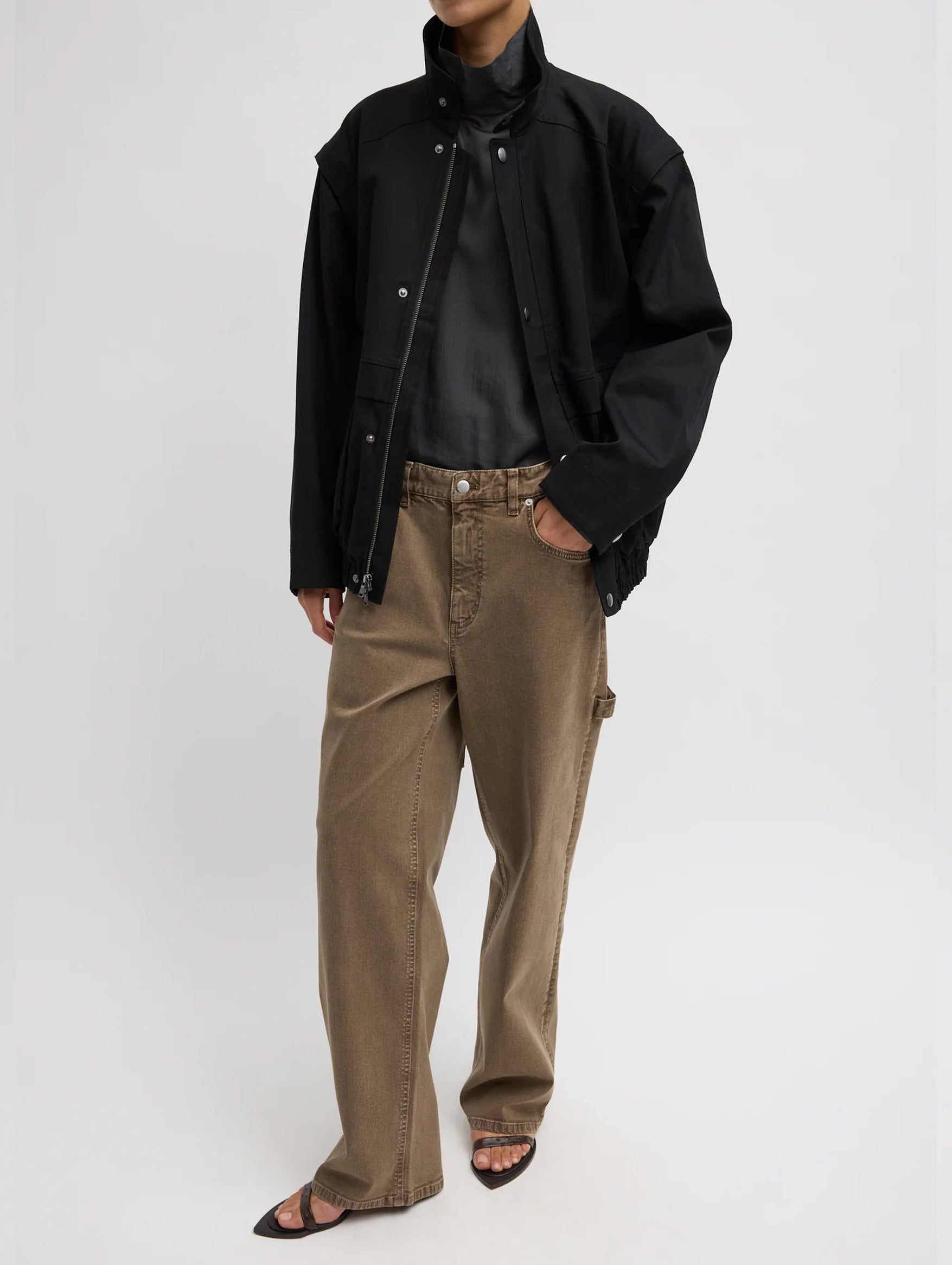 Patchwork Twill Slicker Jacket in Black