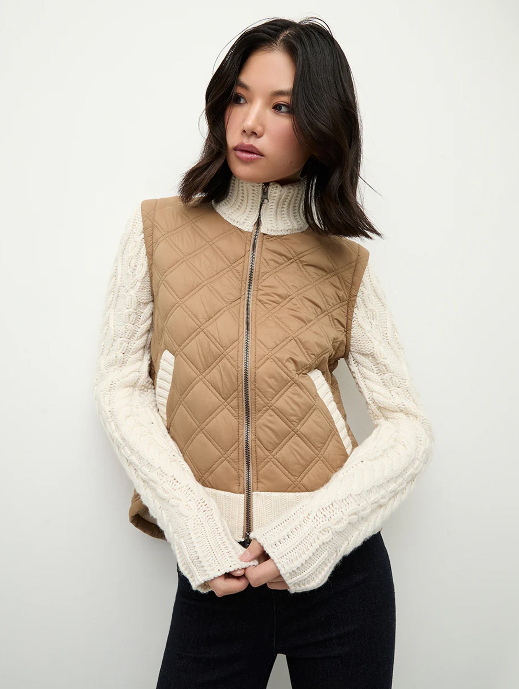 Patra Mixed Media Jacket in Russet Ivory