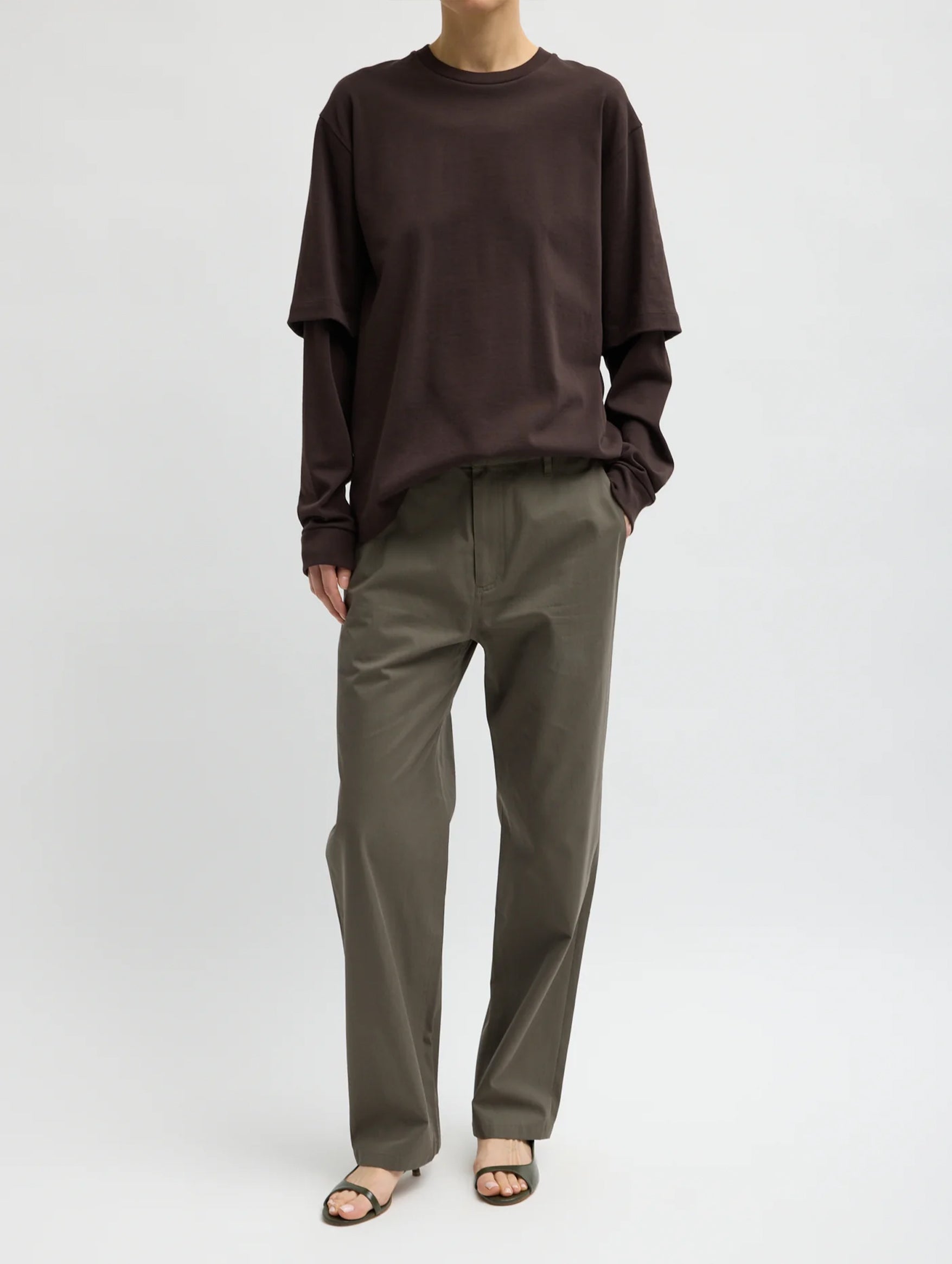 Perfectv T Unisex Double Layer Long Sleeve Tshirt in Brown