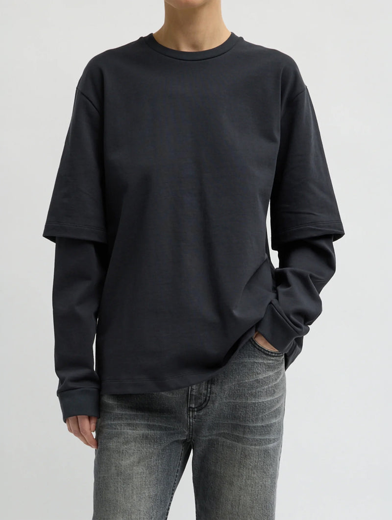 Perfect Unisex Double Layer Long Sleeve T-Shirt in Black