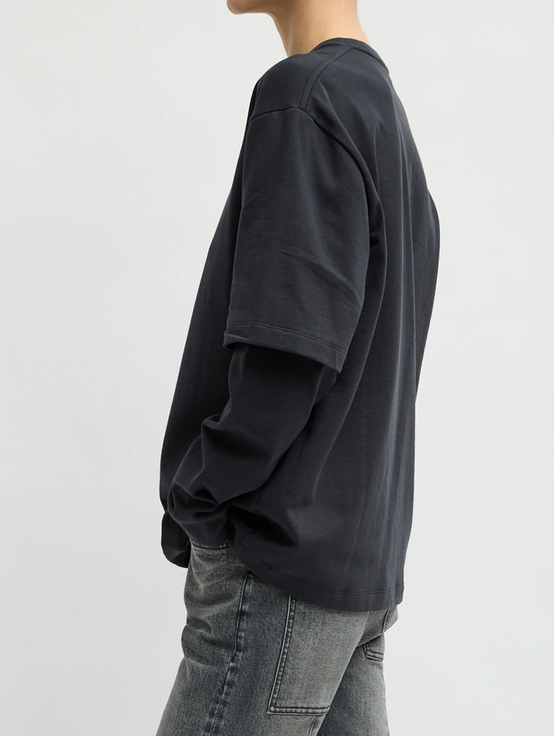 Perfect Unisex Double Layer Long Sleeve T-Shirt in Black