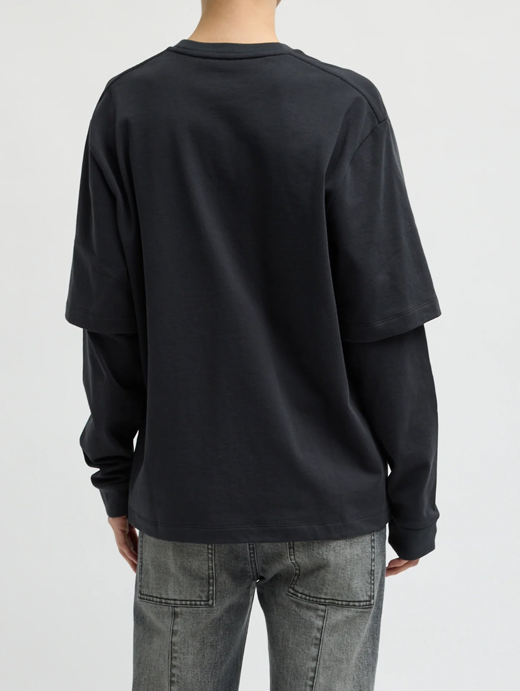 Perfect Unisex Double Layer Long Sleeve T-Shirt in Black