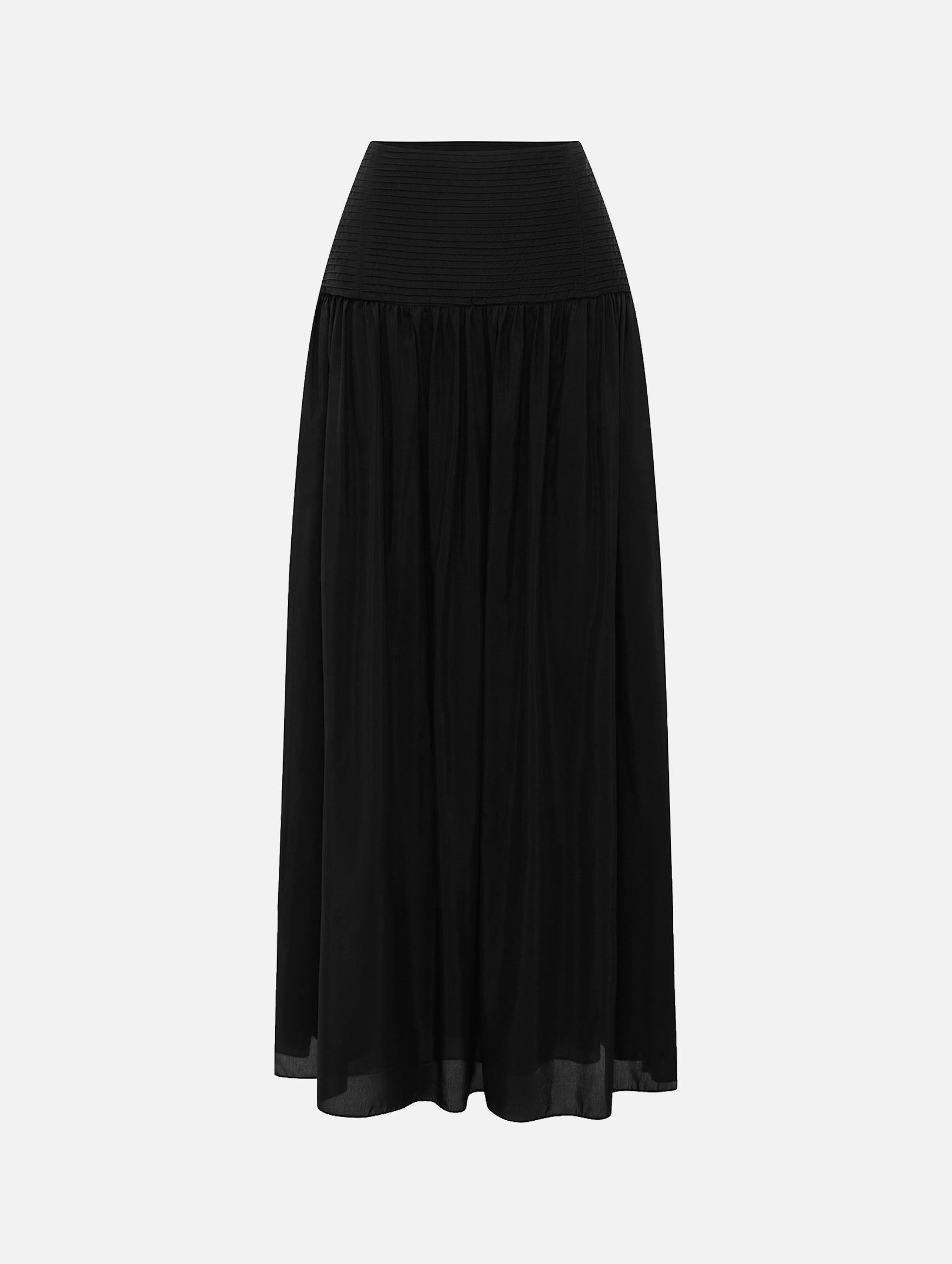 Pintuck Midi Skirt in Black