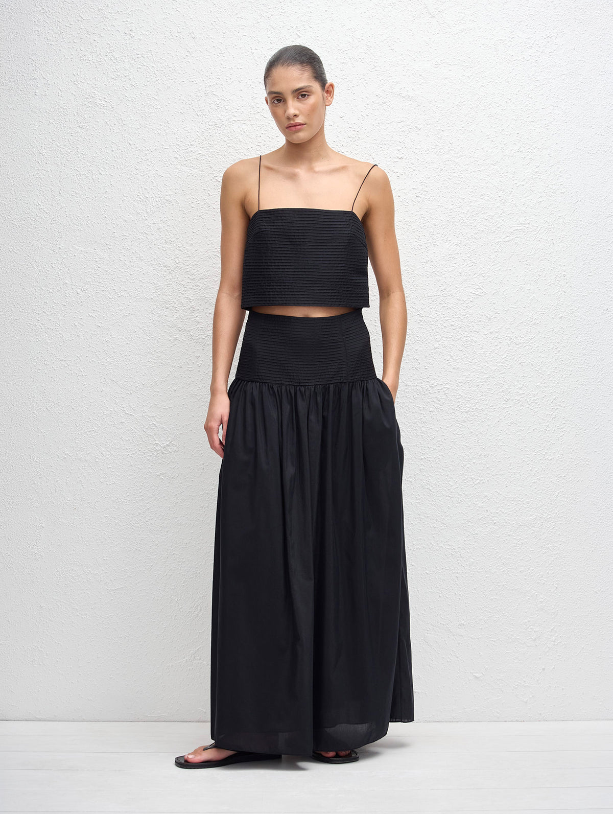 Pintuck Midi Skirt in Black