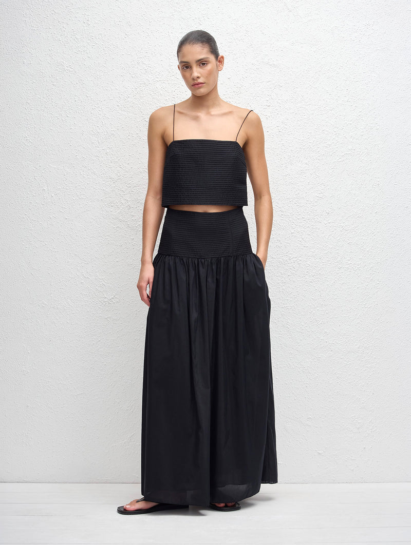 Pintuck Midi Skirt in Black