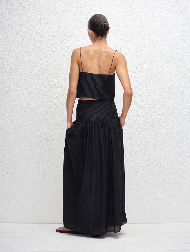 Pintuck Midi Skirt in Black