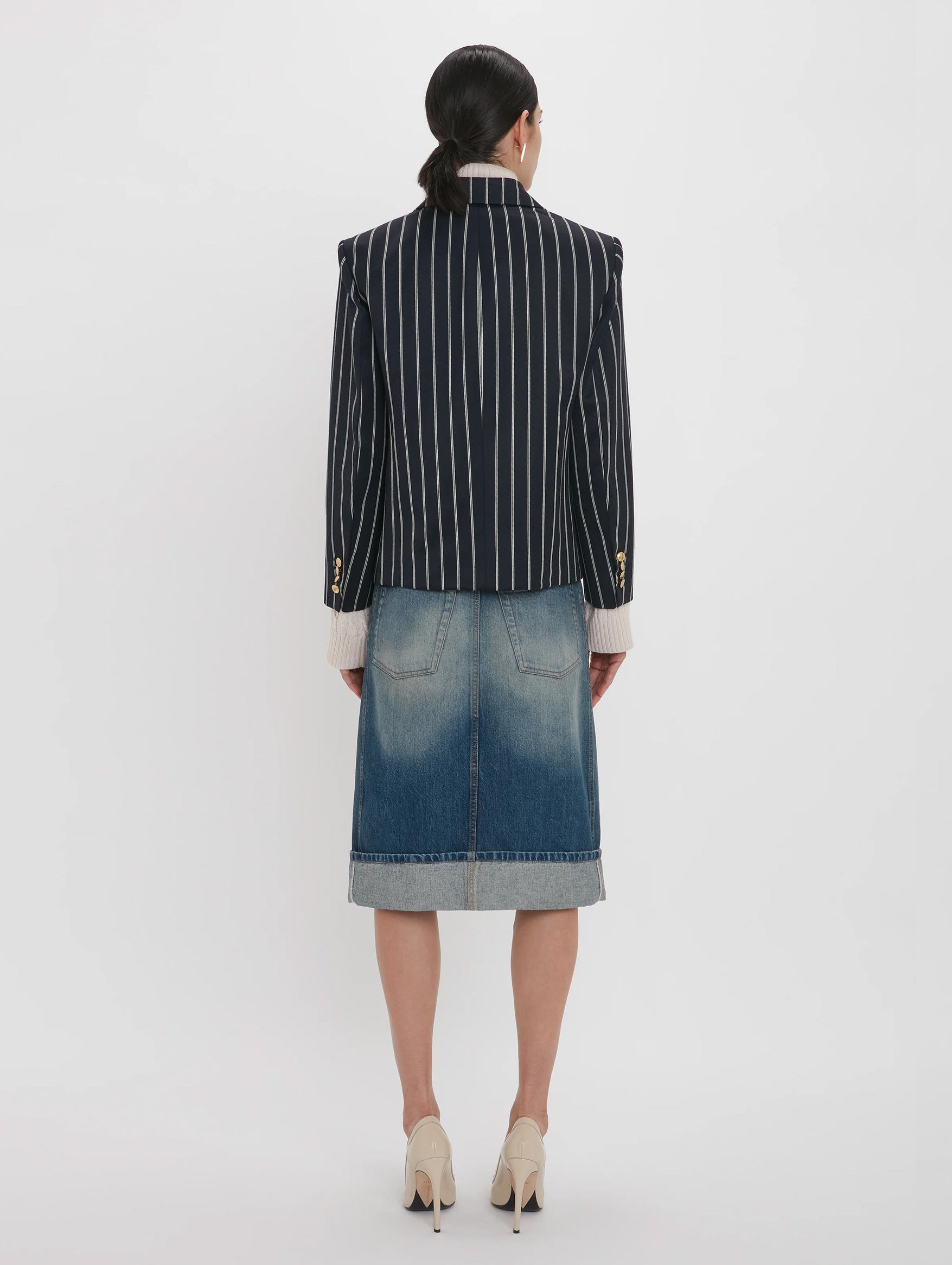 Placket Detail Denim Skirt in Heavy Vintage Indigo Wash