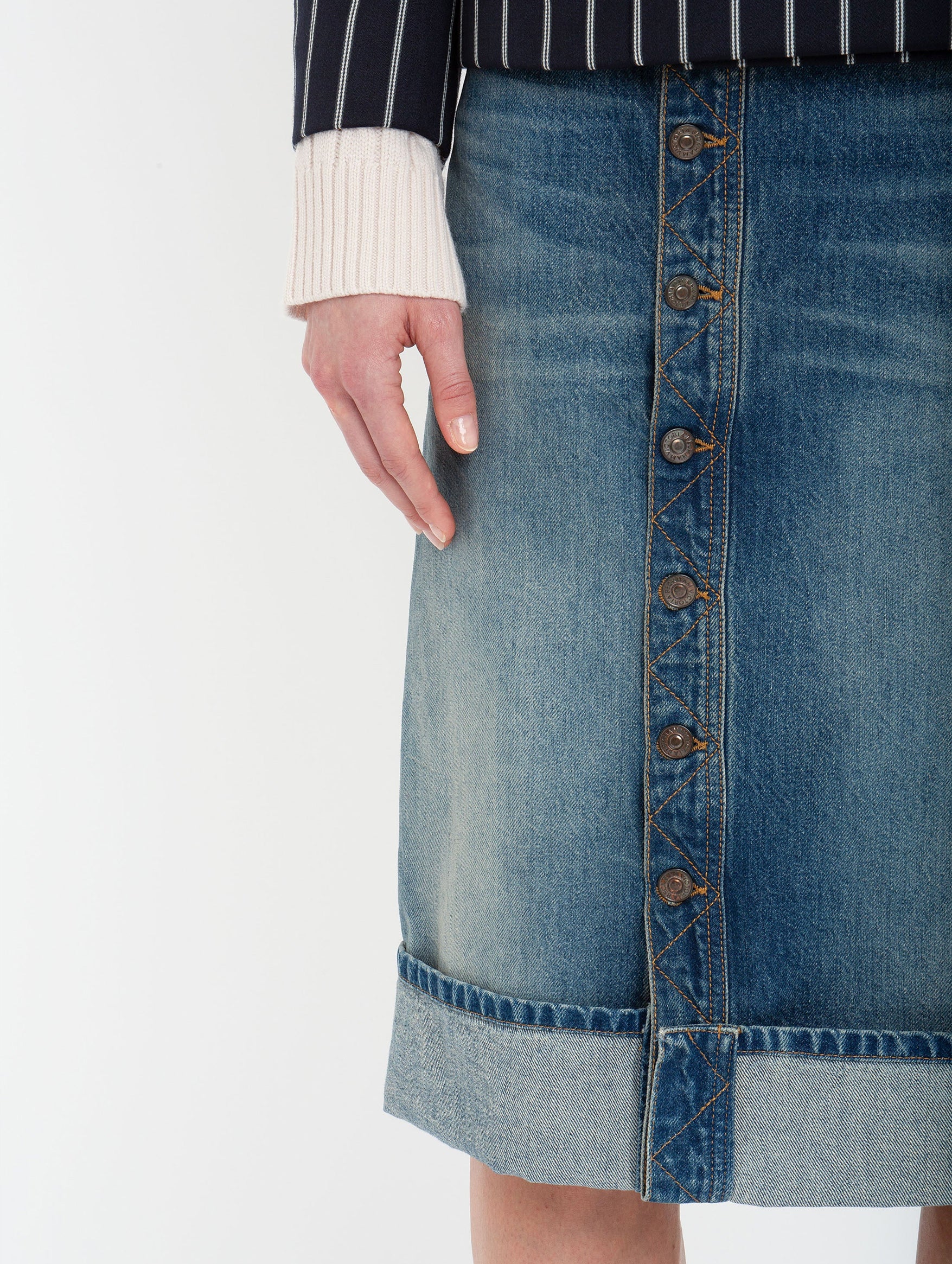 Placket Detail Denim Skirt in Heavy Vintage Indigo Wash