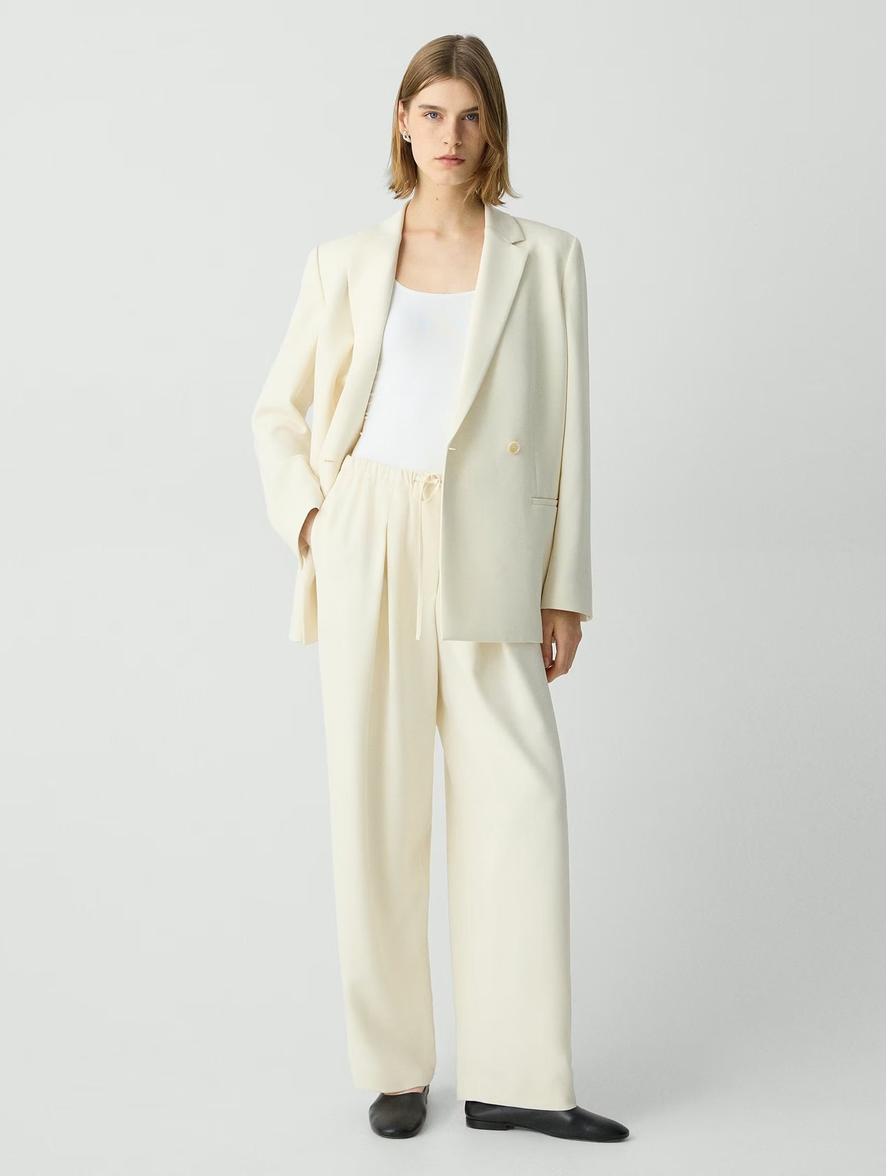 Pleat Casual Pant in Rice
