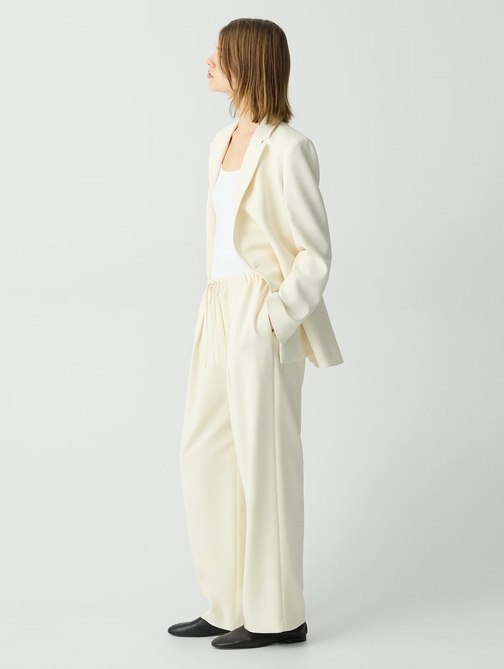 Pleat Casual Pant in Rice