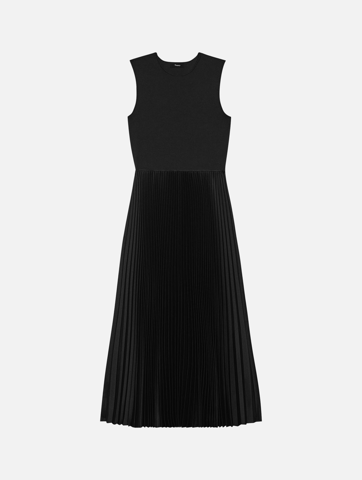Crewneck Sleevless Pleated Dress in Black
