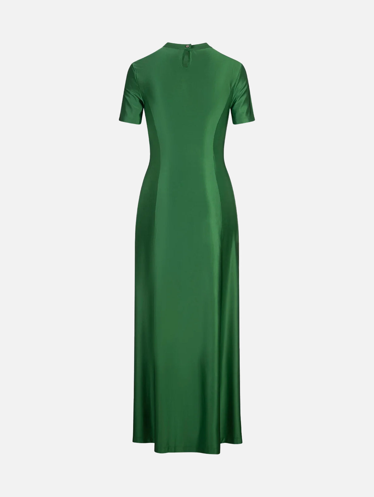 Stretch Asymmetric Satin Dress in Emerald