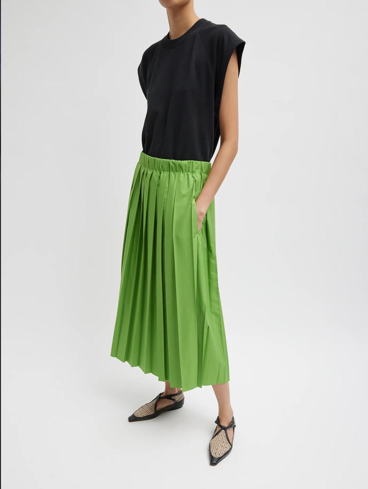 Nylon Pleated Skirt in Lime