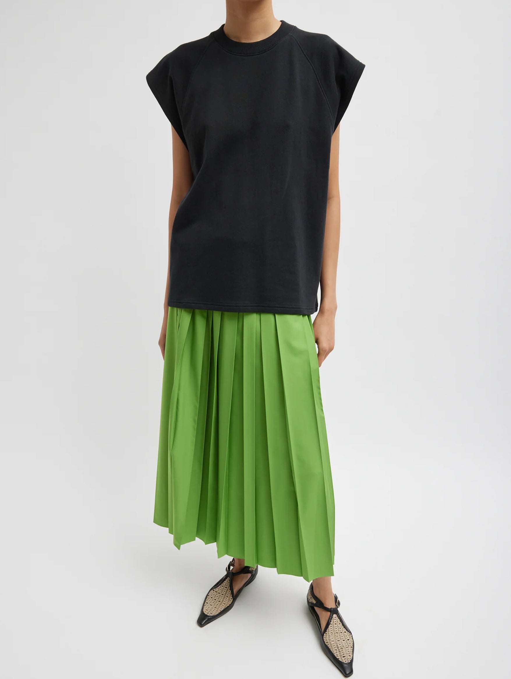 Nylon Pleated Skirt in Lime