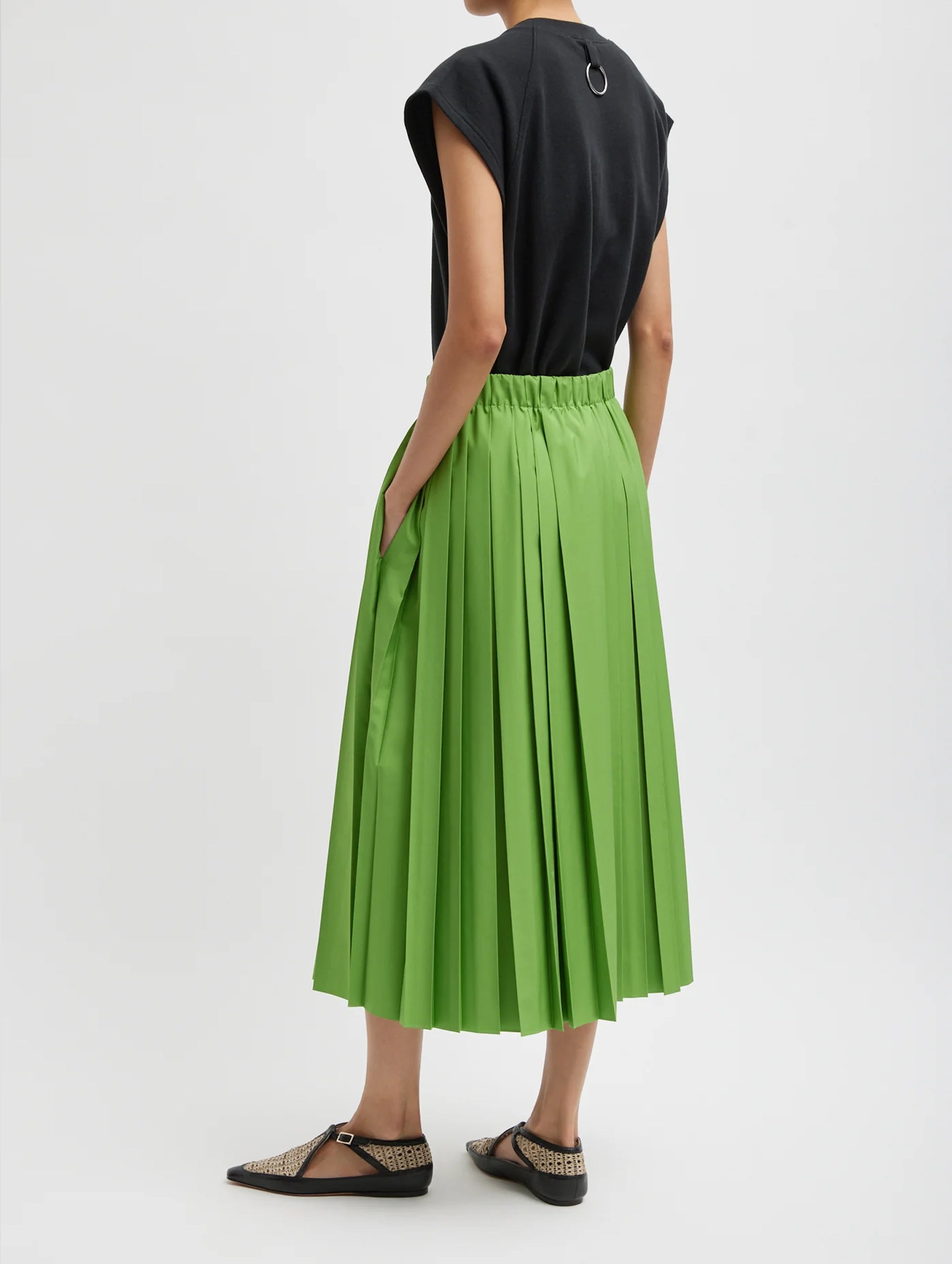 Nylon Pleated Skirt in Lime