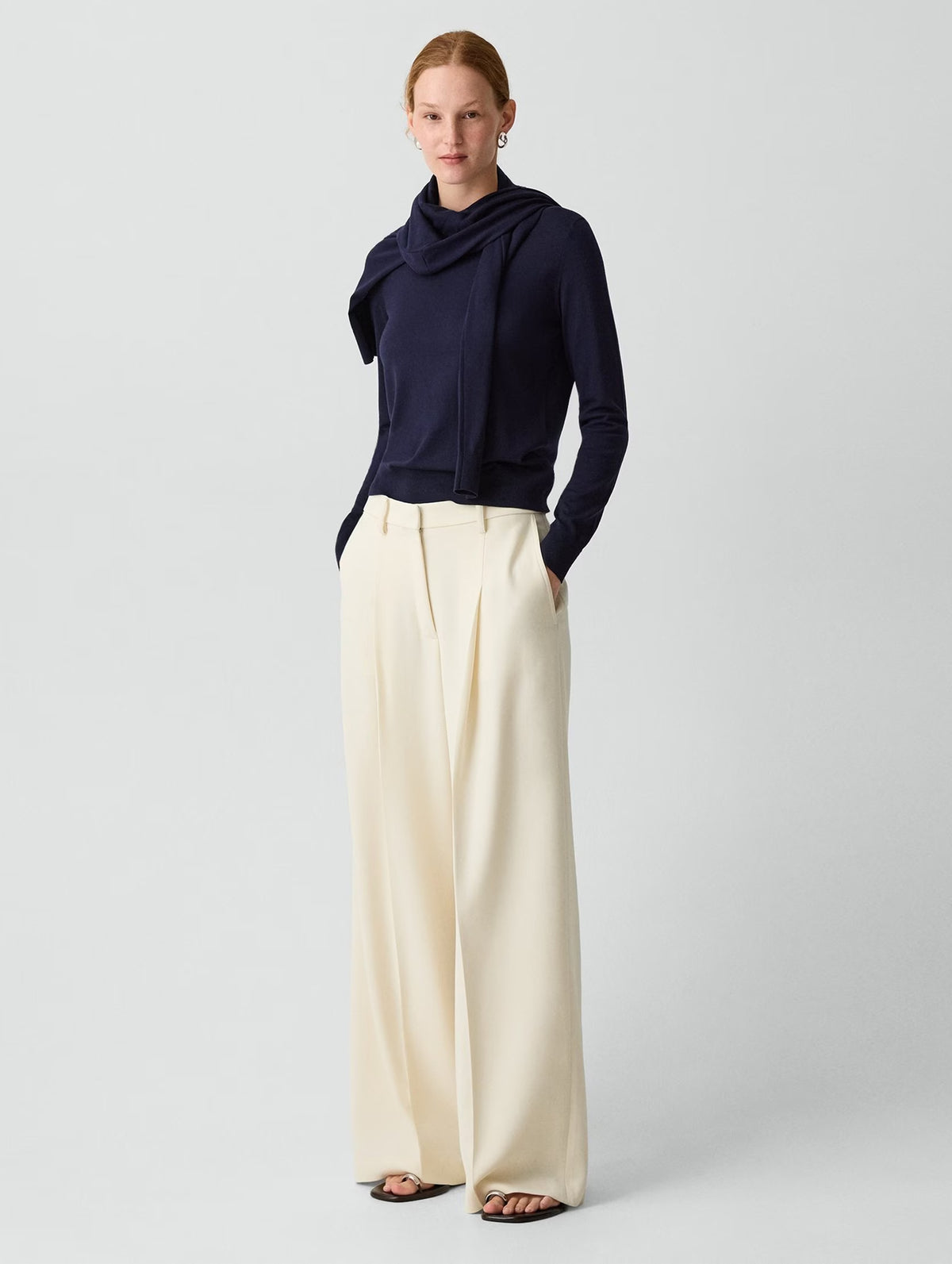 Pleated Wide-Leg Pant in Rice