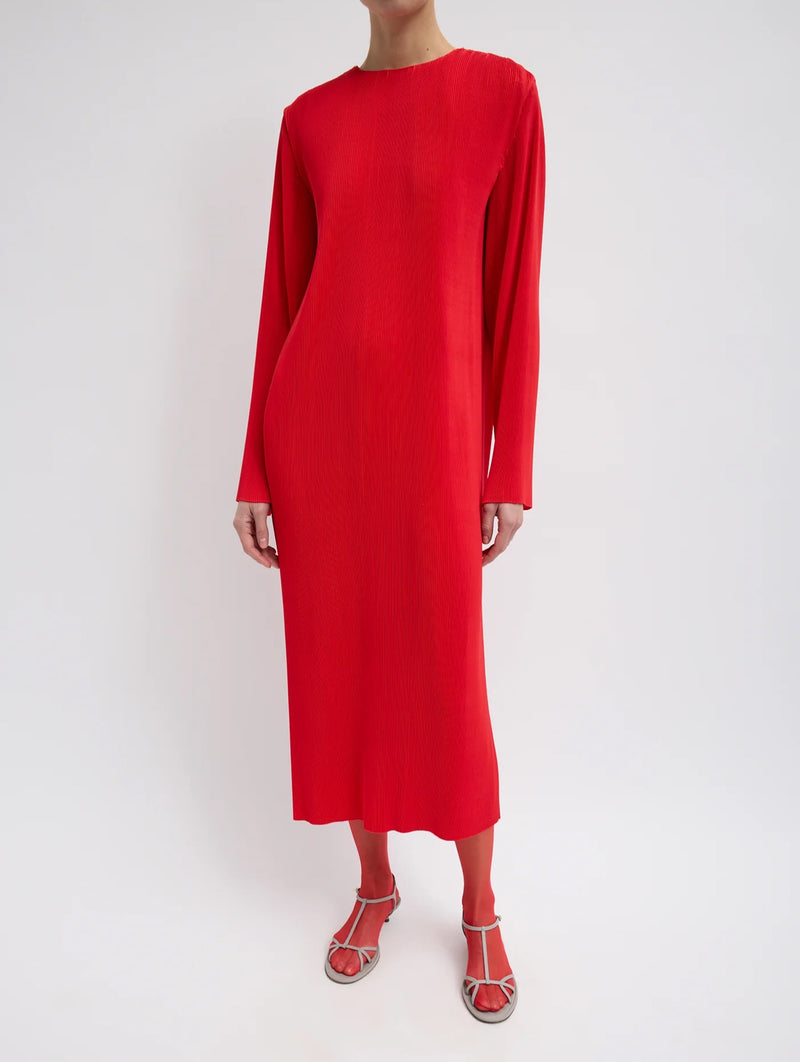 Plisse Midi Dress in Red