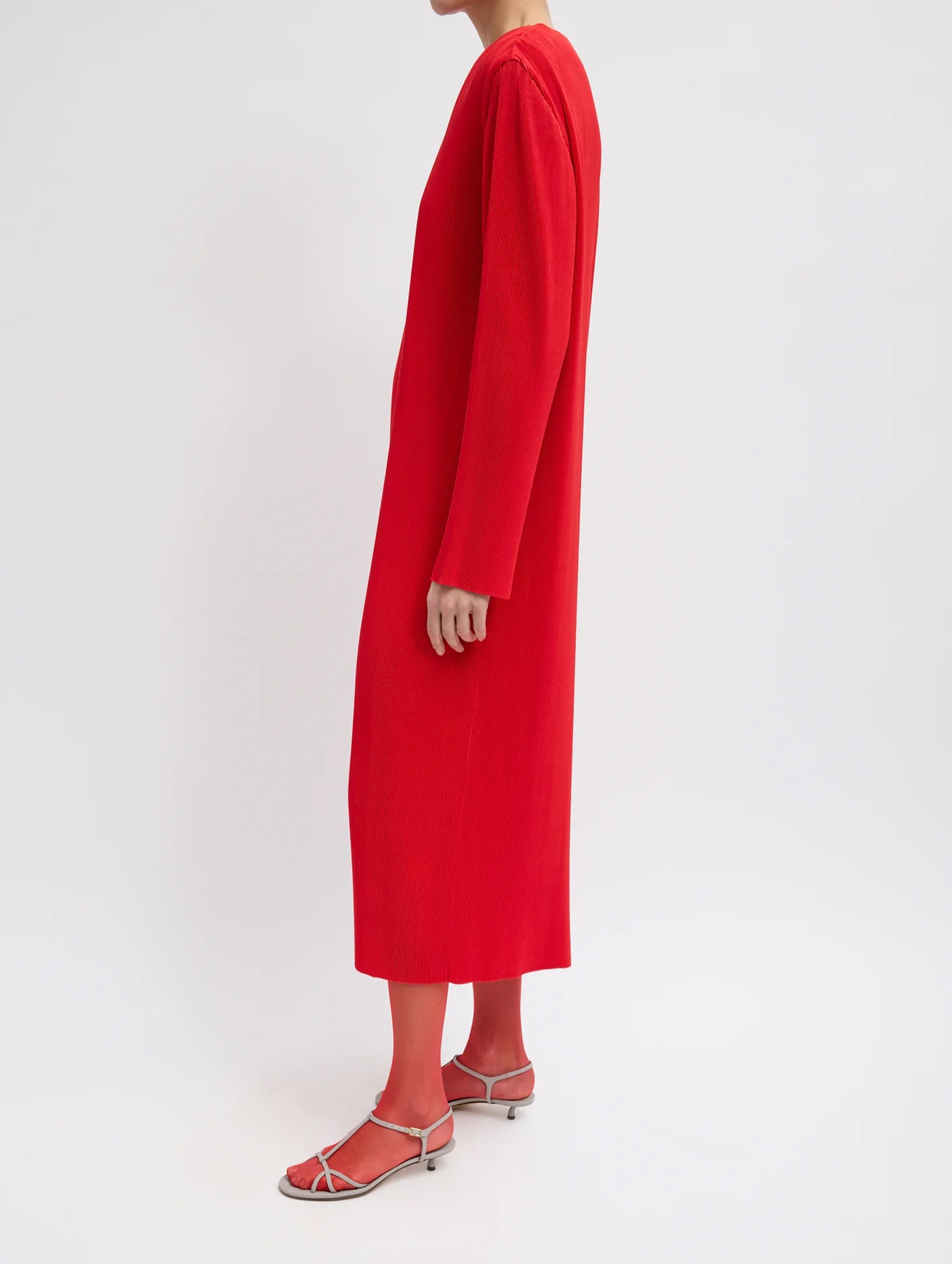 Plisse Midi Dress in Red