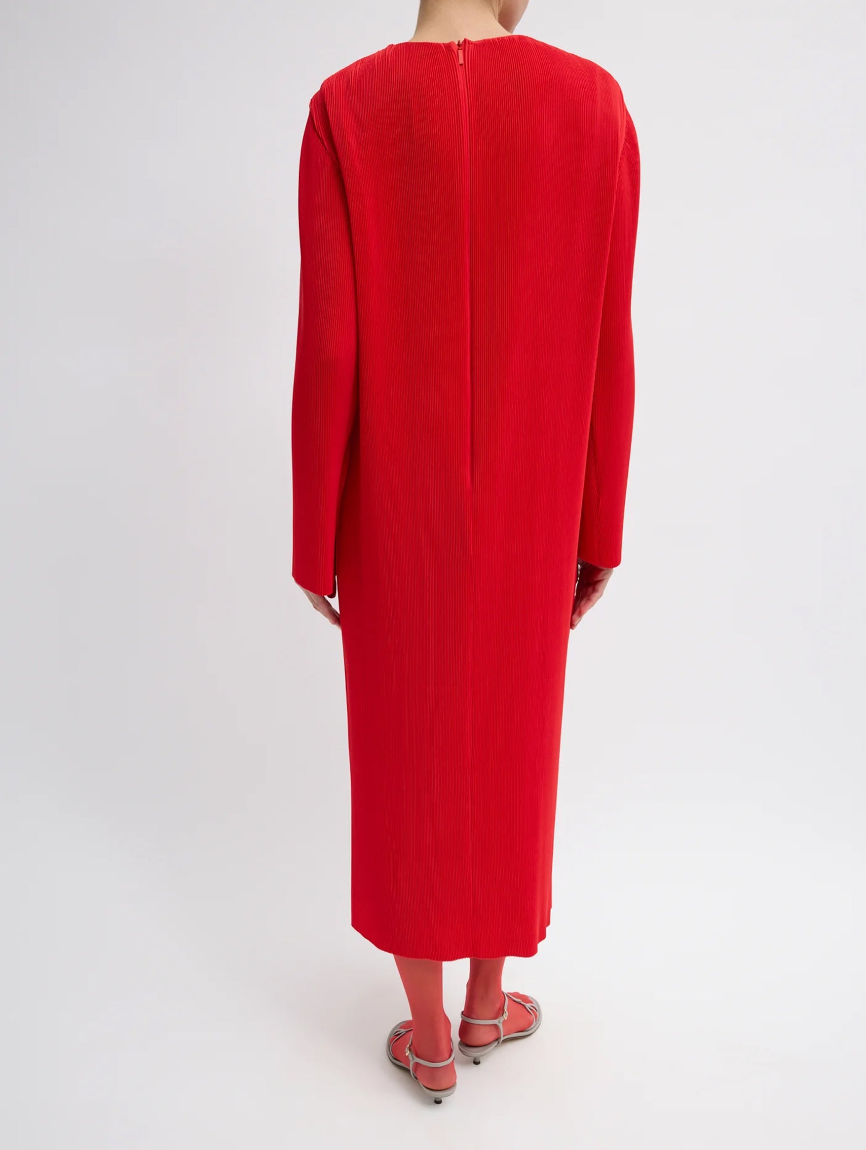 Plisse Midi Dress in Red