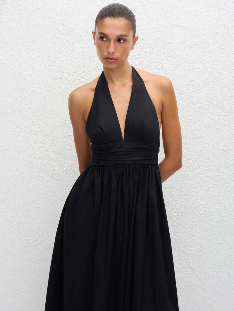 Plunge Halter Dress in Black
