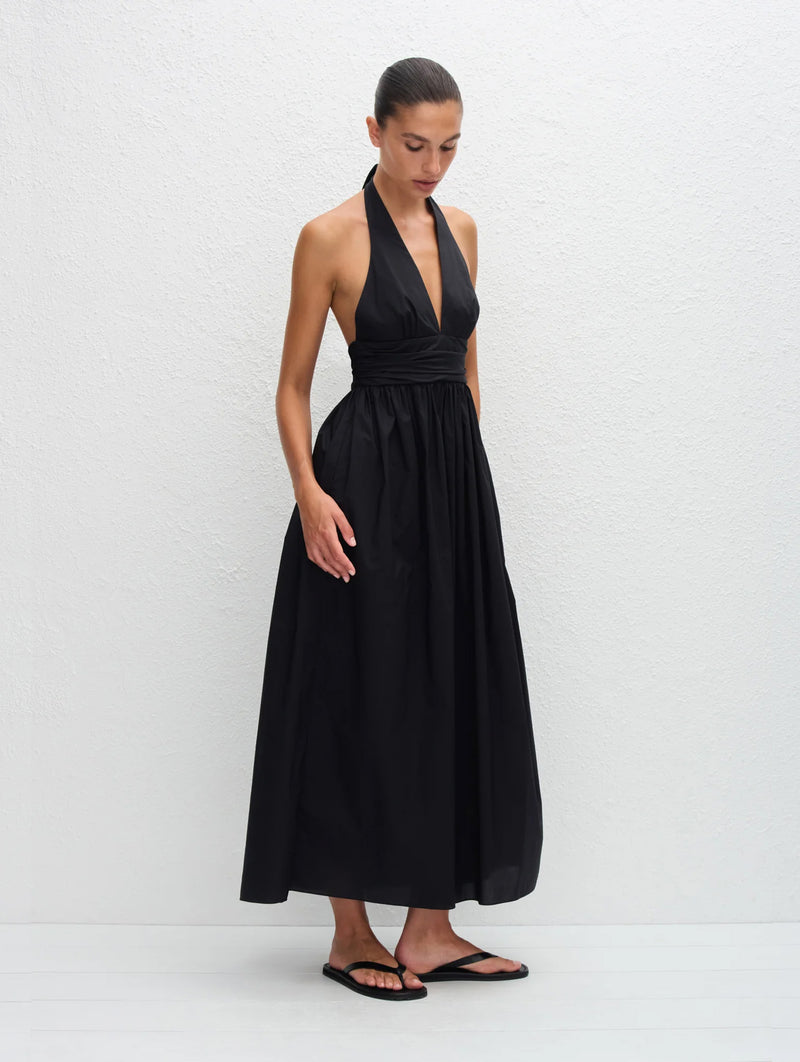 Plunge Halter Dress in Black