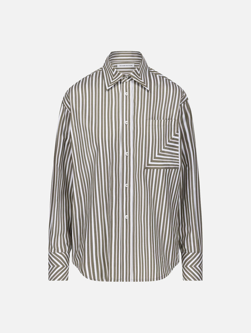 Pocket Detail Shirt in Marsh Green & White