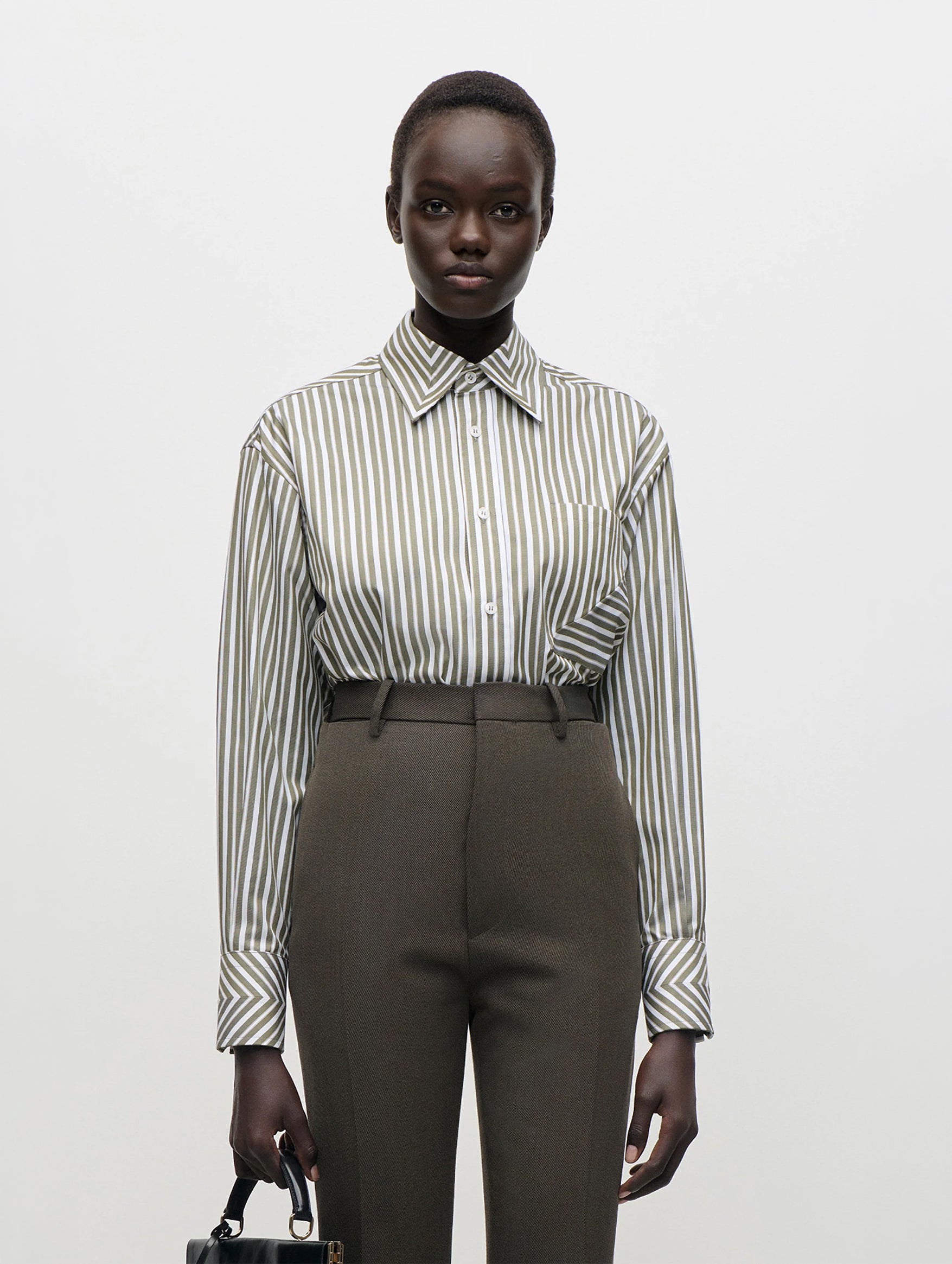 Pocket Detail Shirt in Marsh Green & White